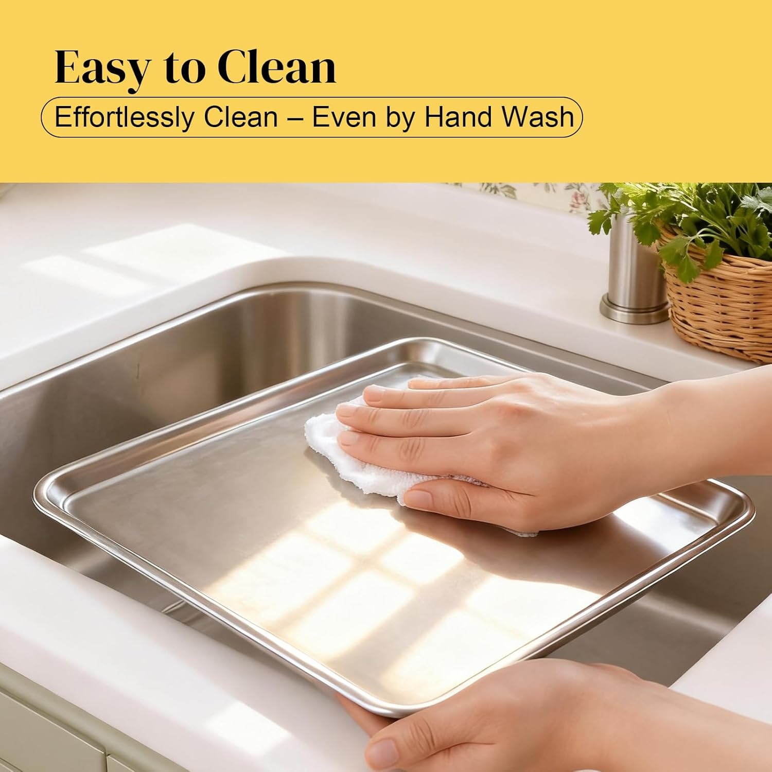 Cookie Sheet Pan Set, 3 Pack Stainless Steel Baking Sheets, Non Stick, Non Toxic & Heavy Duty Bakeware, 3 Size Set (9/12/16 Inch) for Oven Roasting, Cooking, Baking​ image number 2