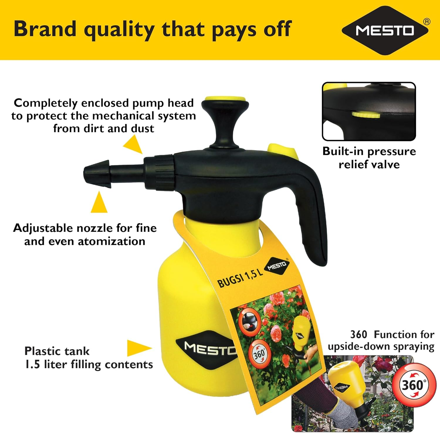 Mesto 3132 GR Bugsi Pressure Sprayer, Yellow/Black, 28X12X12 Cm image number 1