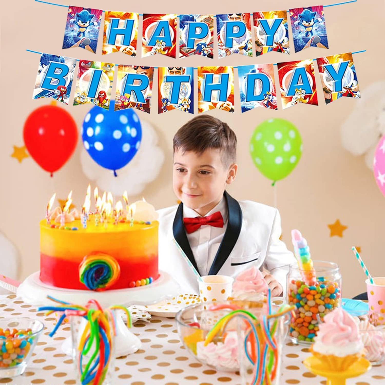 Xiaoma Sonic2 Birthday Party Supplies, 32Pcs Sonic Decorations for Birthday Party, the Hedgehog Party Supplies for Kids Include Banner ,Table Cloth ,Plates, and Napkins image number 6