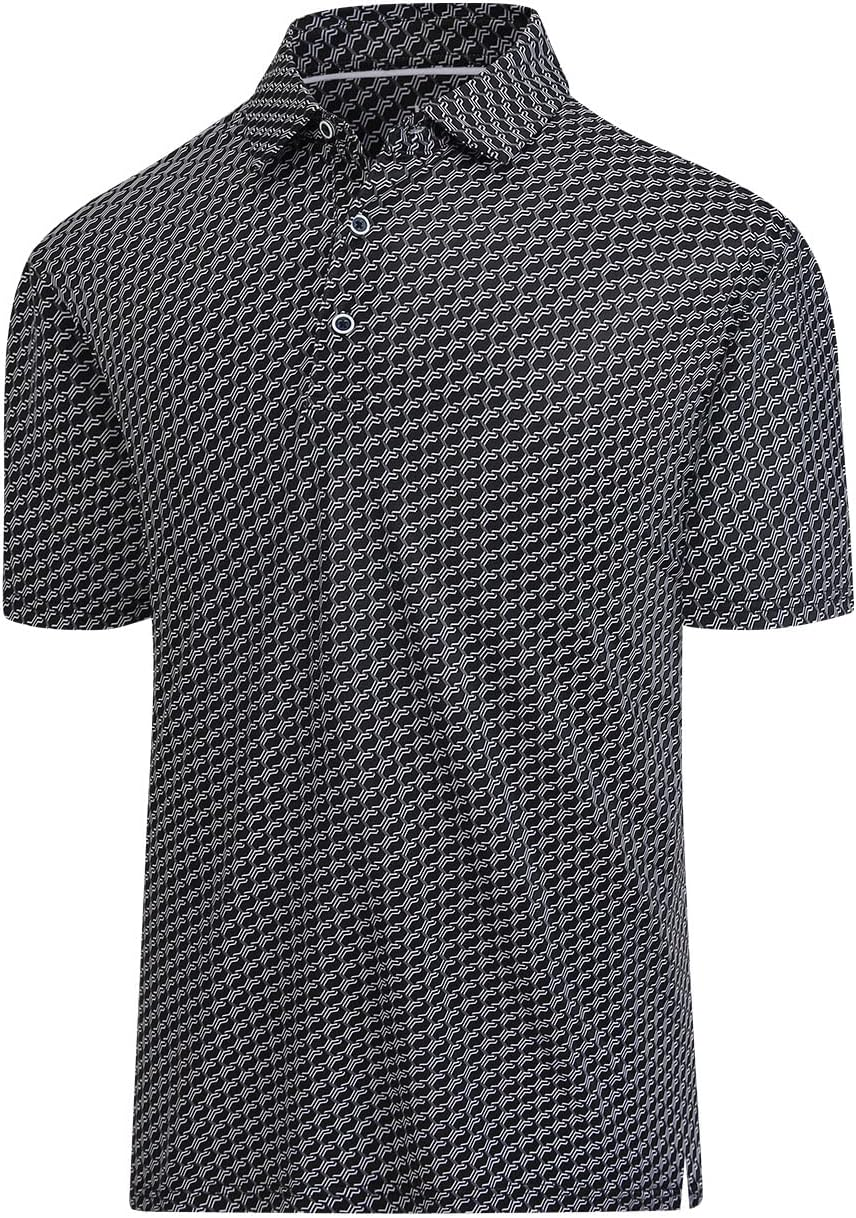 Hodaweisolp Golf Shirts for Men Dry Fit Print Moisture Wicking Performance Short Sleeve Polo Shirt