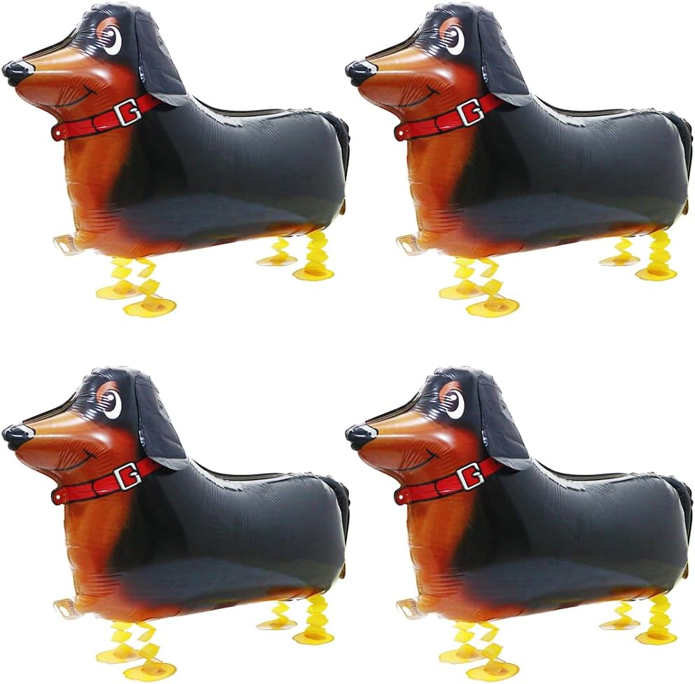 4 Pack Dachshund Dog Balloons, Air Walker Pet Animal Doggy Party Decoration, Brown, Black, 4 Count, 24'' image number 4