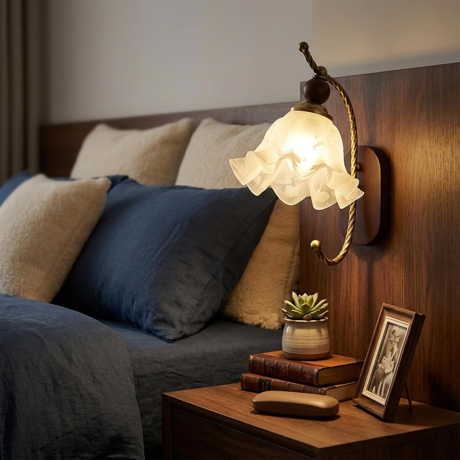 Wall Lamp,Milk Glass Wall Sconce,Mid Century Flower/Hardwired Gold Vintage Hallway Light Fixture