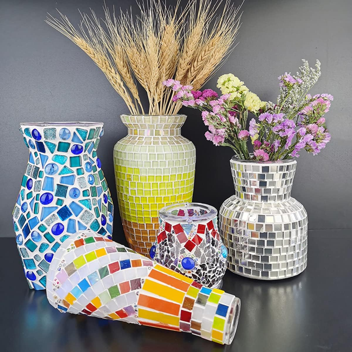 Folmywy Glass Mosaic Tiles Pieces Stained Glass 220G Green Assorted Shapes Shine Crystal for Crafts DIY Home Gifts Jewelry Art Creative Flowerpots Puzzle