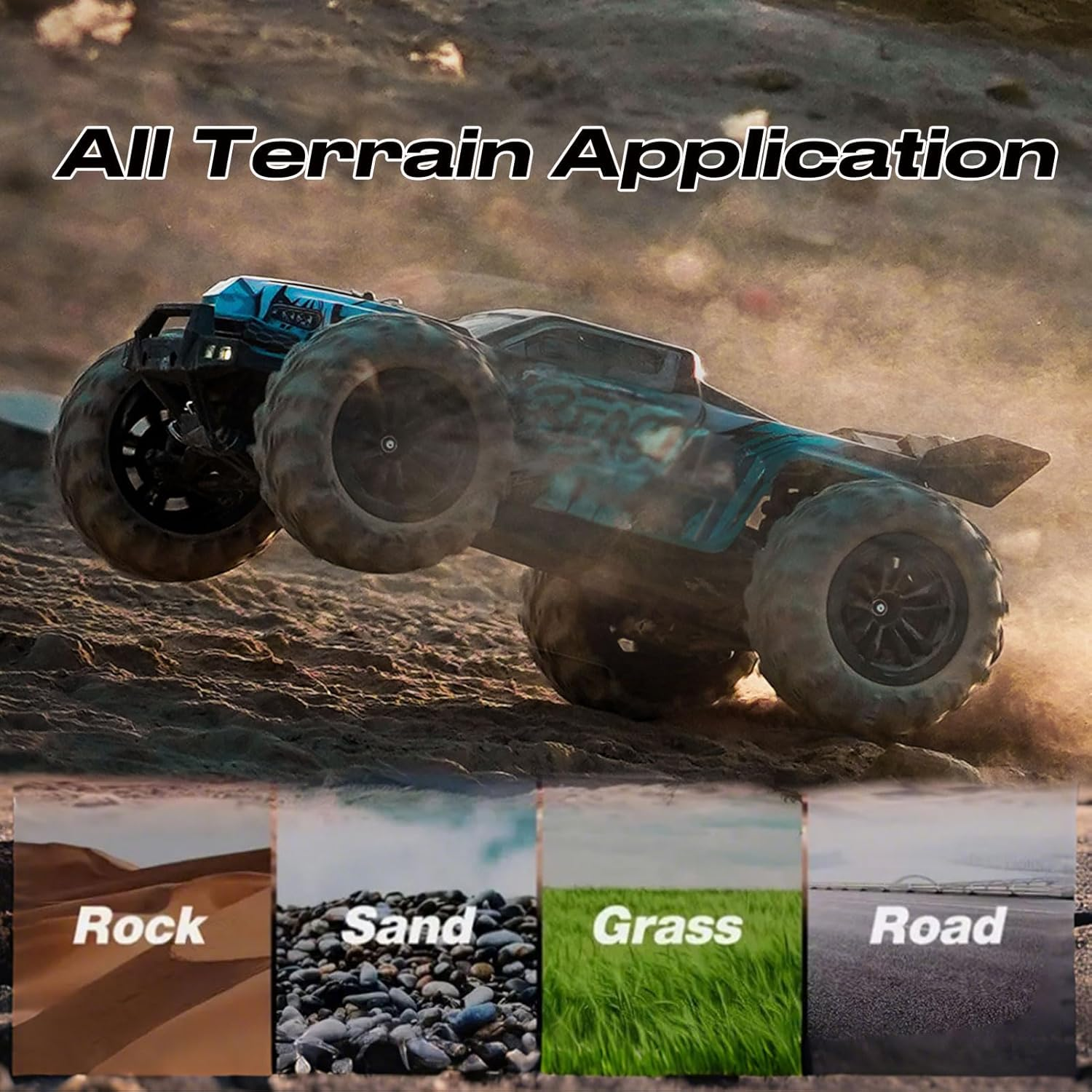 1:16 Scale 4WD Remote Control Car, 70Km/H High Speed Monster Truck, 2.4G Full Proportional Control, All Terrain Off-Road RC Vehicle for Kids Adults, Carbon Brush Motor, 1 Rechargeable 1300Mah Battery image number 6