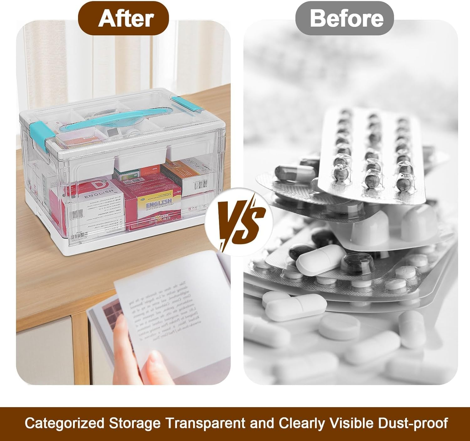 Large Clear Medicine Storage Box & First Aid Organiser with Removable Tray | Multipurpose Home Storage & Organisation for Medical Supplies，Medication Organiser image number 6