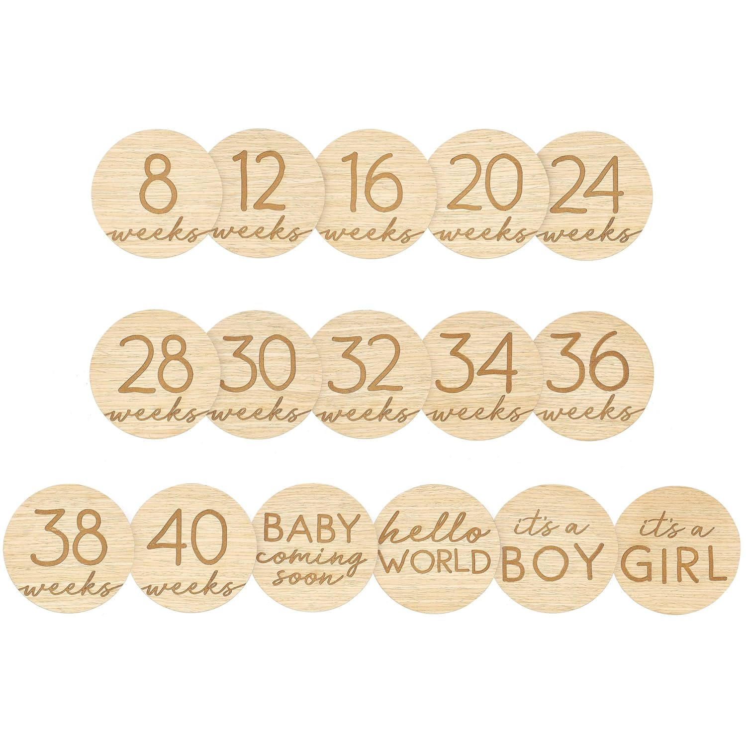 Pearhead Pregnancy Journey Milestone Markers, Wooden Weekly Growth Milestone Discs, Pregnancy Announcement and Baby Arrival Double Sided Photo Prop Cards, Modern Wooden Newborn Accessories