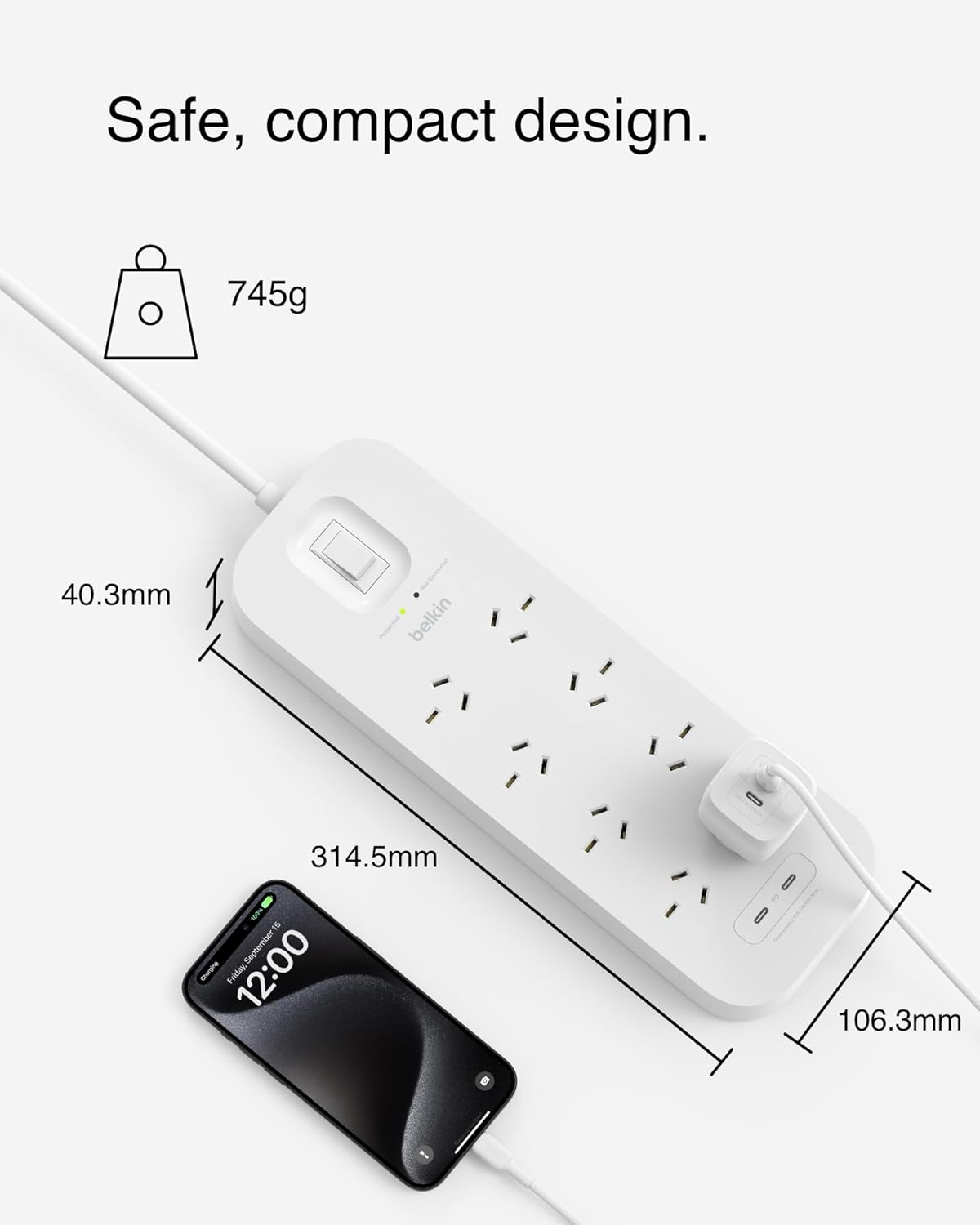 Belkin Connect 8-Outlet Surge Protector with Dual USB-C 30W, Dual USB-C Ports, 2M Power Cord, RCM Safety Certified - SRB004AU2M image number 4