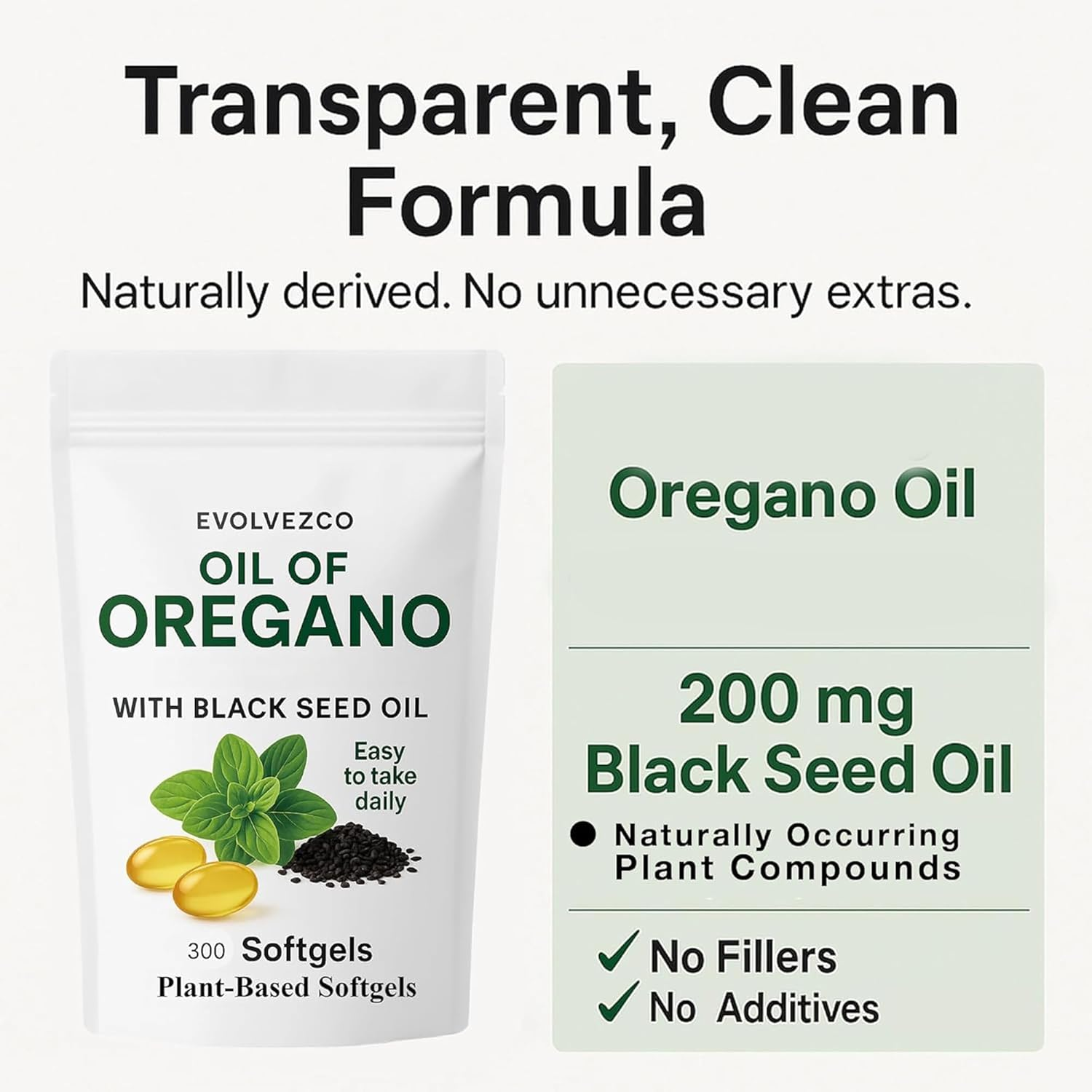 Oil of Oregano + Black Seed Oil &ndash; Plant-Based Softgels | 20:1 Herbal Extract | Daily Botanical Blend &ndash; 300 Count &ndash; Non-Gmo, Filler-Free