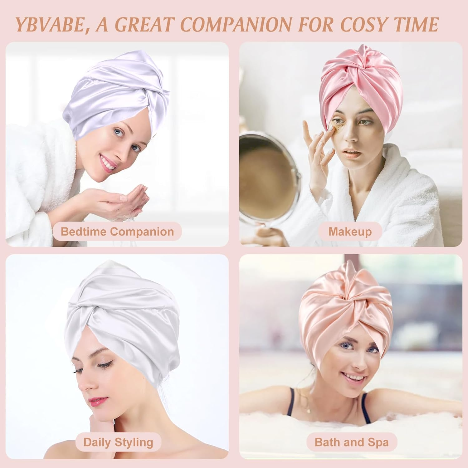 8Pack Satin Bonnet Silk Cap Pillowcase Scrunchies Set, Natural Night Bonnet Hair Wrap with Elastic Stay on Head, Silk Pillow Cases Elastic Ponytail Holders for Women Girls image number 1