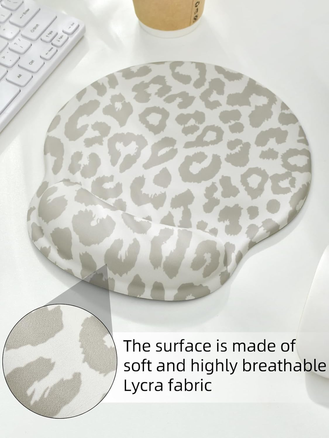 Leopard Mouse Pad Wrist Support Wrist Rest, Ergonomic Mouse Pad with Non-Slip Base for Office Gaming Working Computers,Desk Accessories Pain Relief Mouse Mat for Home&Game Decor, Beige - Leopard Brown image number 3