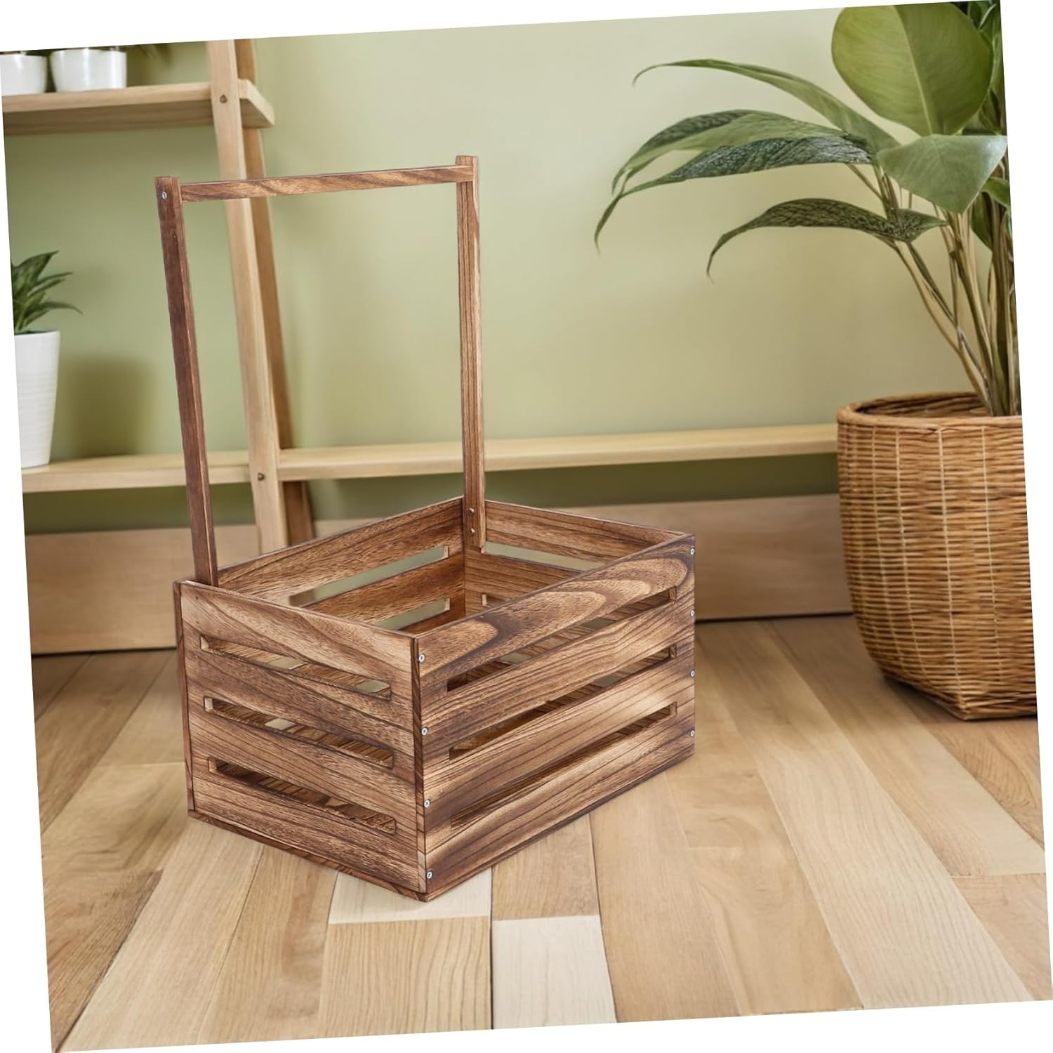 Natural Wood Storage Crate Hamper with Handle Multipurpose Wooden Closet Basket for Newborns Clothes Organizer and Shower Parents Pregnancy Keepsake Box image number 4