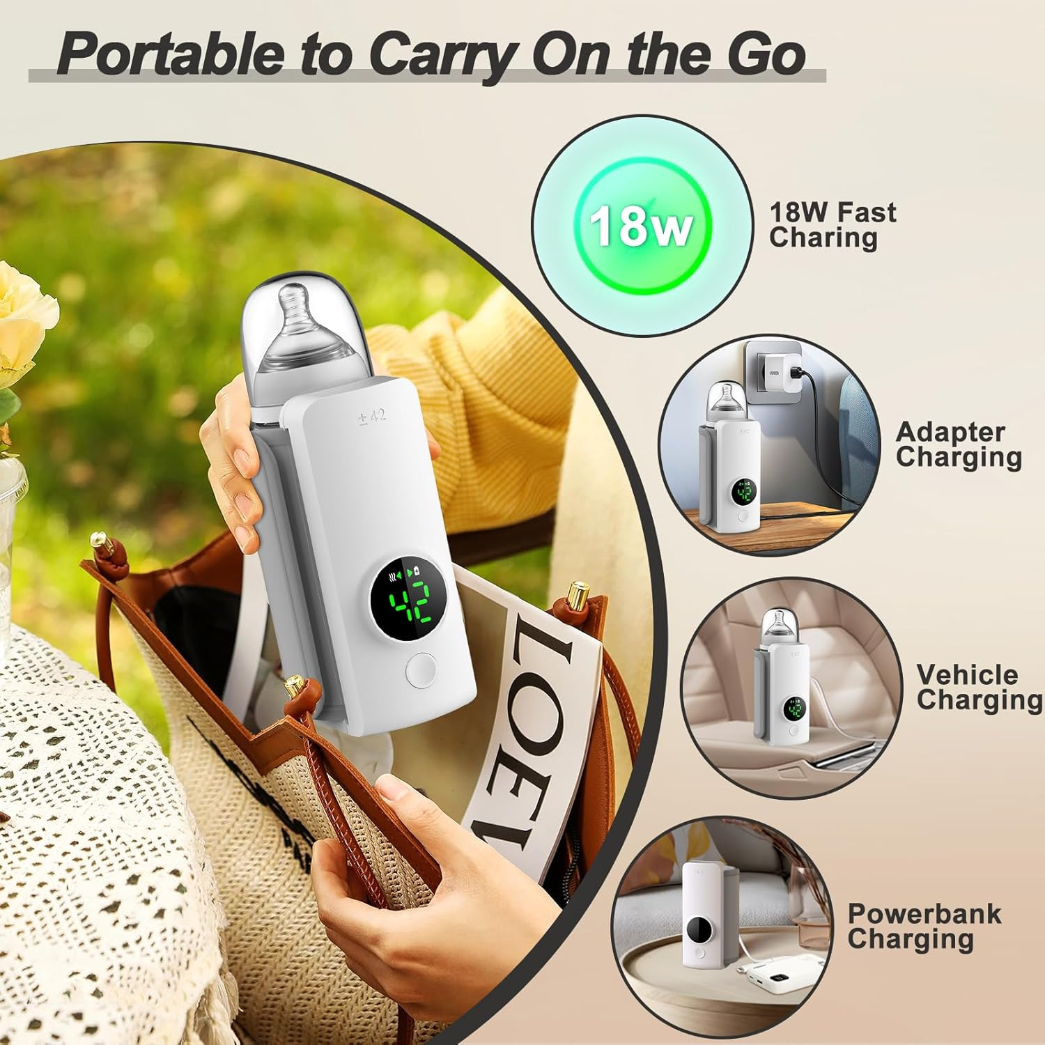 Portable Baby Bottle Warmer for Travel,Fast-Heating & Long-Lasting Warming up to 5H,Precise Temperature Control,Comfortable Baby Feeding on the Go,Waterless Warming Milk image number 5