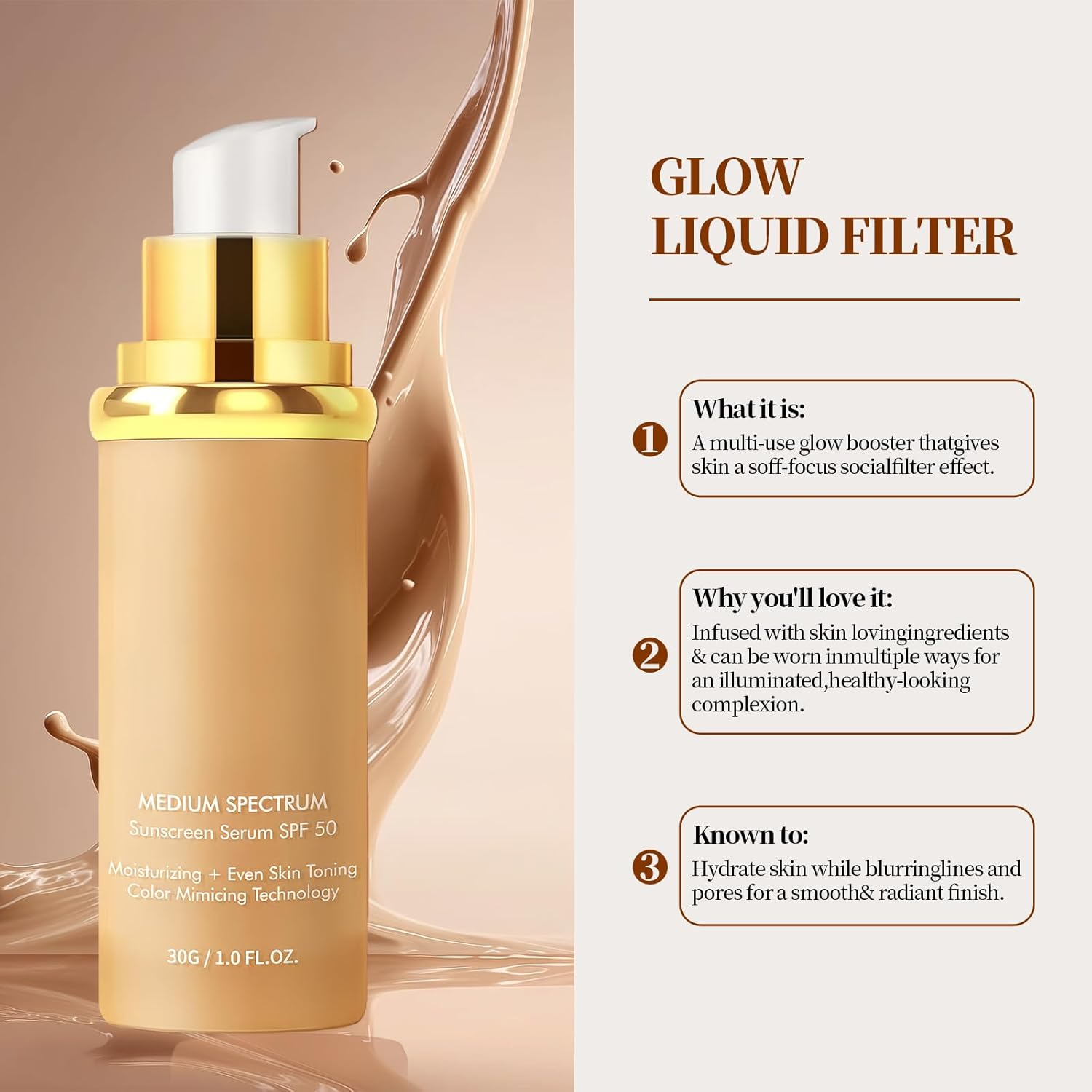 Depehelp Foundation 4 in 1 - Color Changing Foundation, Medium Spectrum, Hypoallergenic Hydrating Liquid Concealer, Long-Lasting & Waterproof Natural Finish for All Skin image number 6