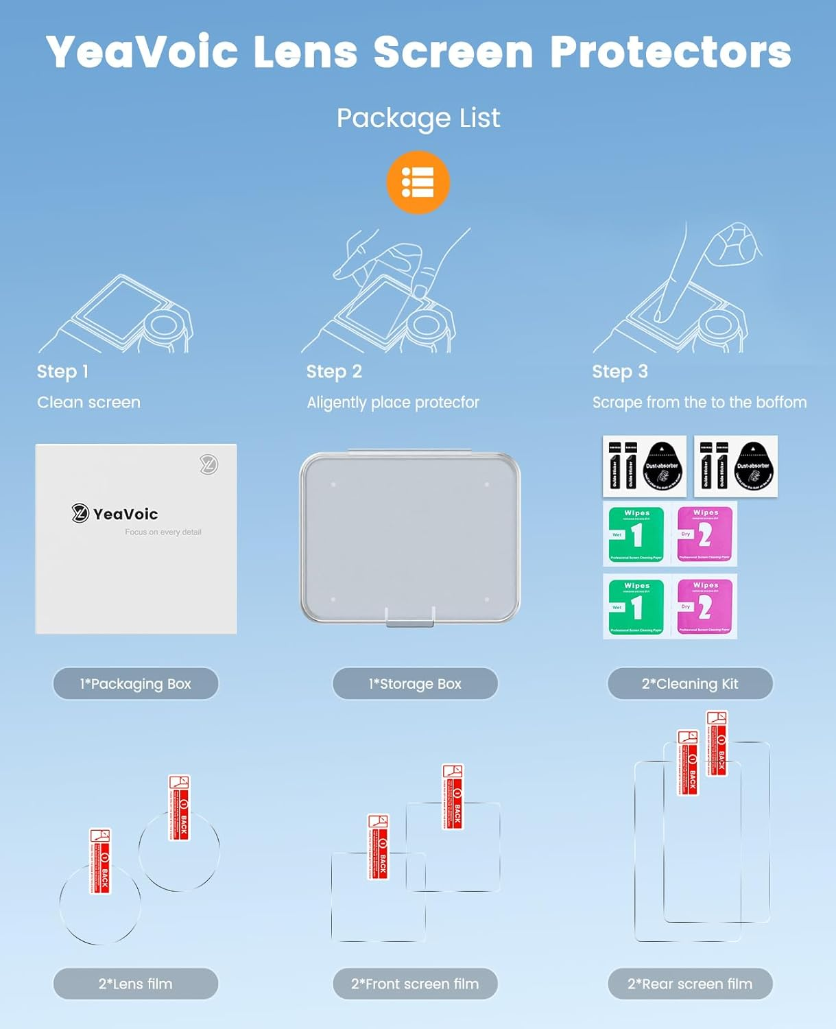 Yeavoic Screen Protector for DJI OSMO Action 5 Pro, Tempered Screen Protector, Pack of 2, Camera Accessories for DJI OSMO Action 5 Pro Film, 9H Hardness, Glass, Scratch-Resistant image number 3