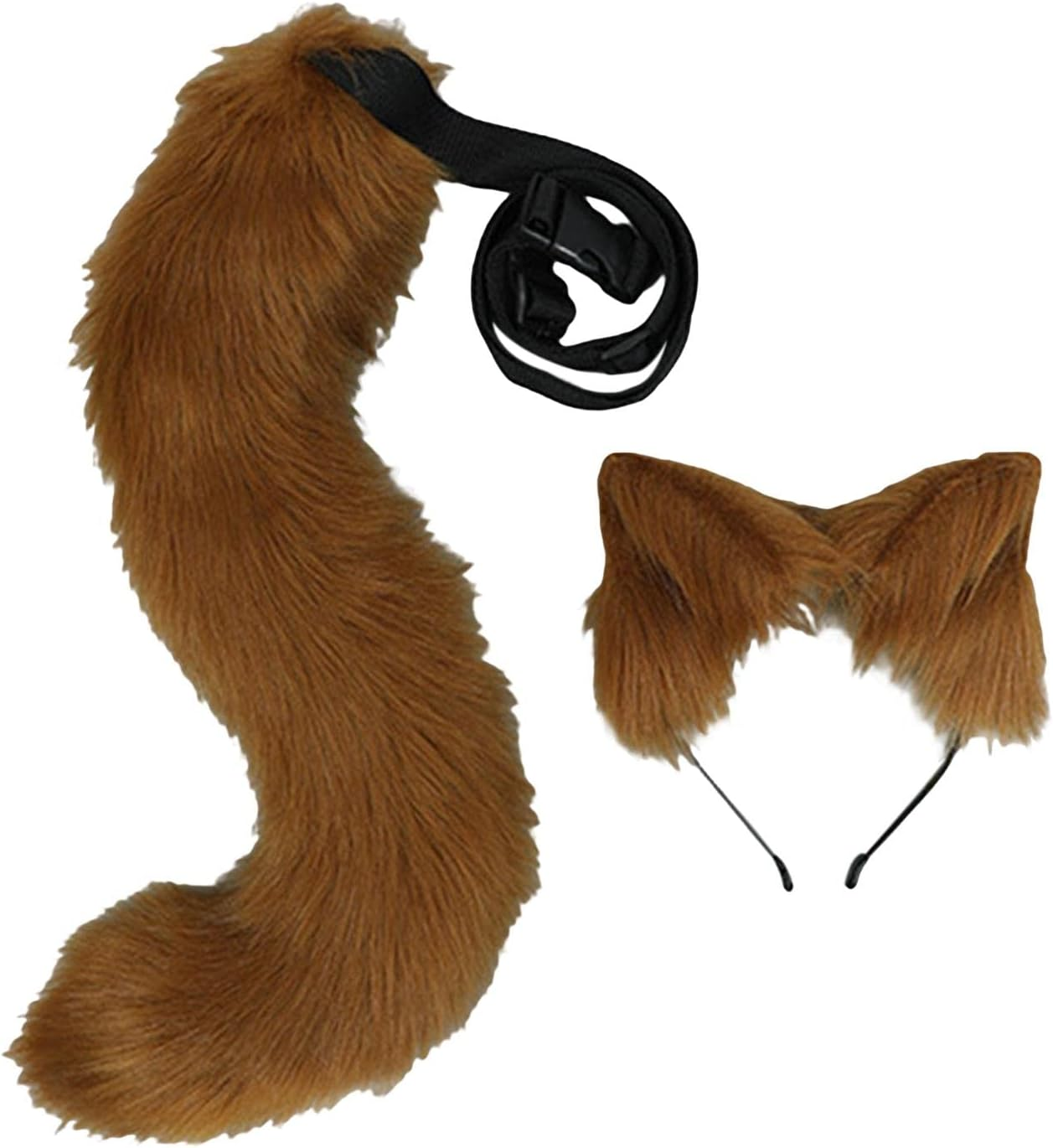 Faux Fur Animal Fox Ears Headband & Tail Costume Kit Hair Hoop for Party Halloween Fancy Dress Cosplay Unisex Kids, Brown - Orange image number 4