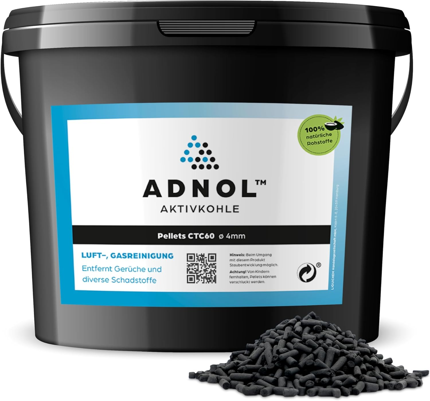 ADNOL&reg; Activated Carbon Pellets 3 Litres Made of Coconut Shells for Air Purification and Gas Cleaning E.G. for Cooker Hoods, CTC60, Diameter 4 Mm, Energy Class A, Can Be Used as Carbon Filter image number 2