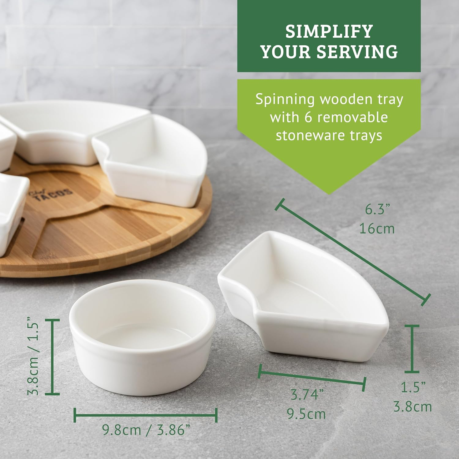 Chef Tacos Ceramic Taco Serving Platter - Divided Serving Tray for Taco Tuesday Lazy Susan Taco Bar - Chip and Dip Serving Set for Party - Appetizer Serving Tray for Salsa, Snacks &ndash; Taco Tray 26 Cm