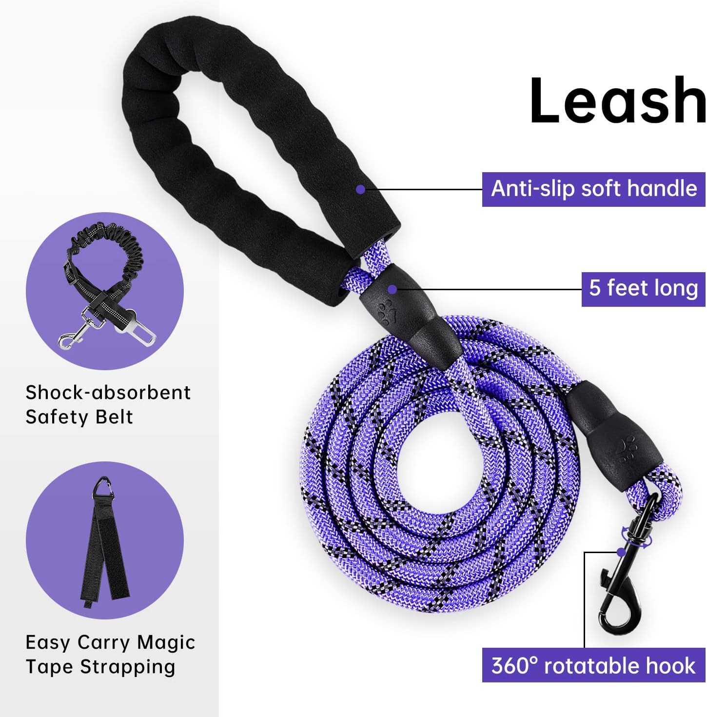 IVY&LANE No Pull Dog Harness for Small Dogs, Dog Vest Harness with Leash, Safety Belt and Storage Strap, Fully Adjustable Harness, 360&deg; Reflective Strip, Soft Handle (Purple, S) image number 6