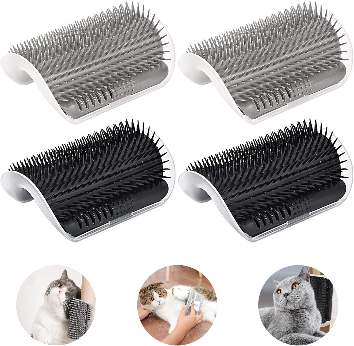 Cat Self-Groomer,Funcyboo 4-Pack Cat Corner Scratching Brush, Cat Use Soft Tentacle Massage Comb Suitable for Long-Haired Cats and Short-Haired Cats (2 Black & 2 Grey) image number 4