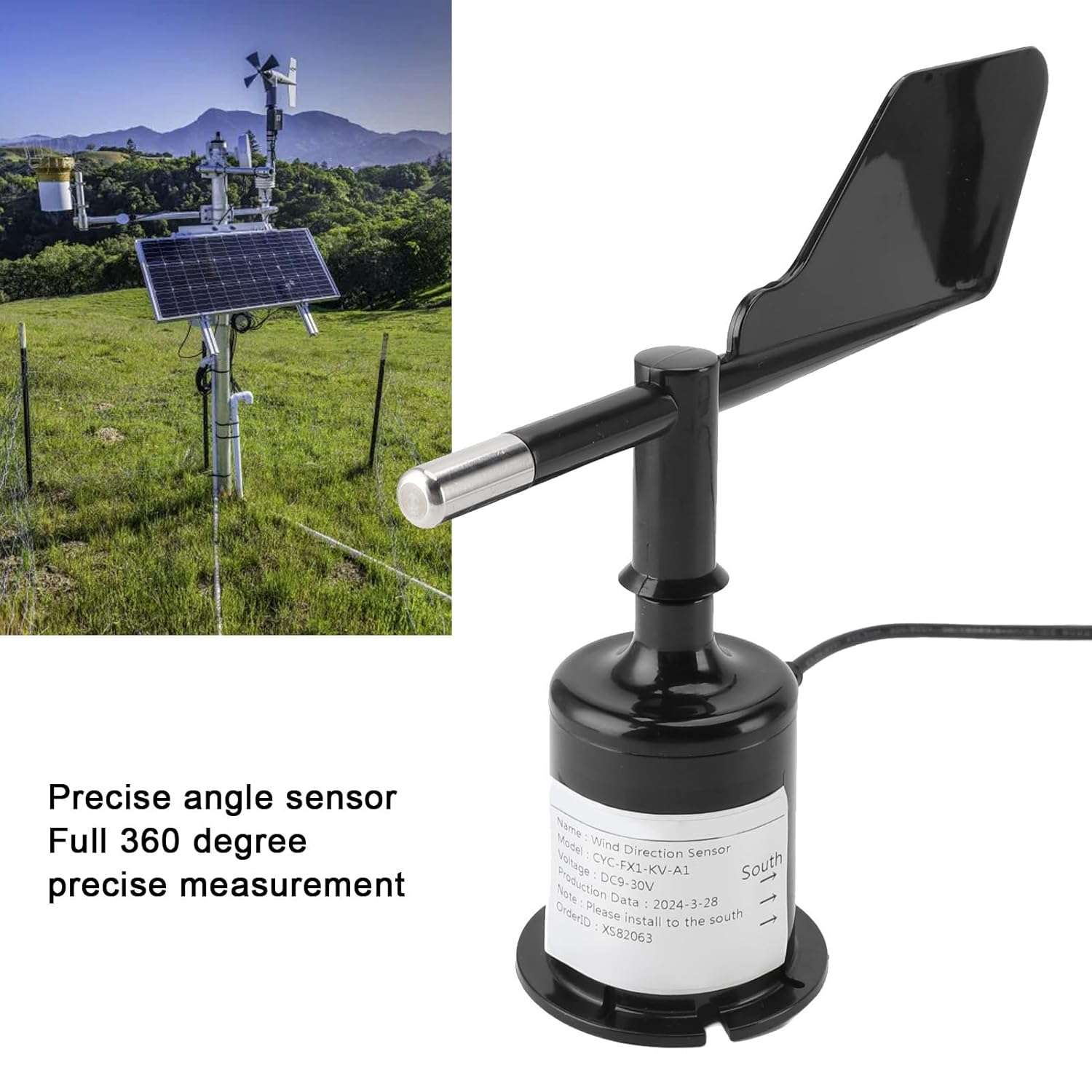 TOPINCN 360 Degree Wind Direction Sensor Transmitter, ABS Wind Vane Sensor Anemometer Direction Indicator Protector Ideal for Outdoor Use Measurement Supplies image number 5