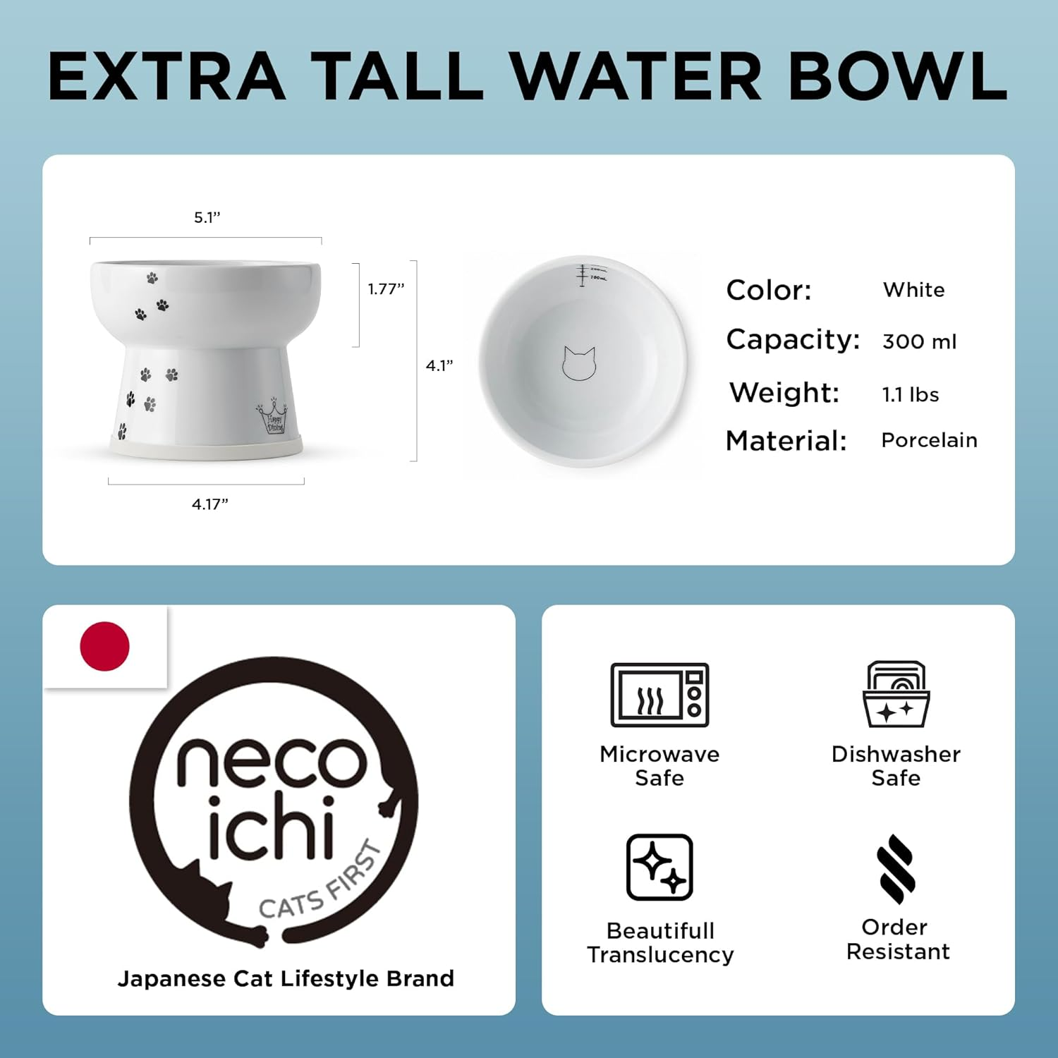 Necoichi Raised Stress Free Cat Water Bowl (Cat, Extra Tall) image number 1