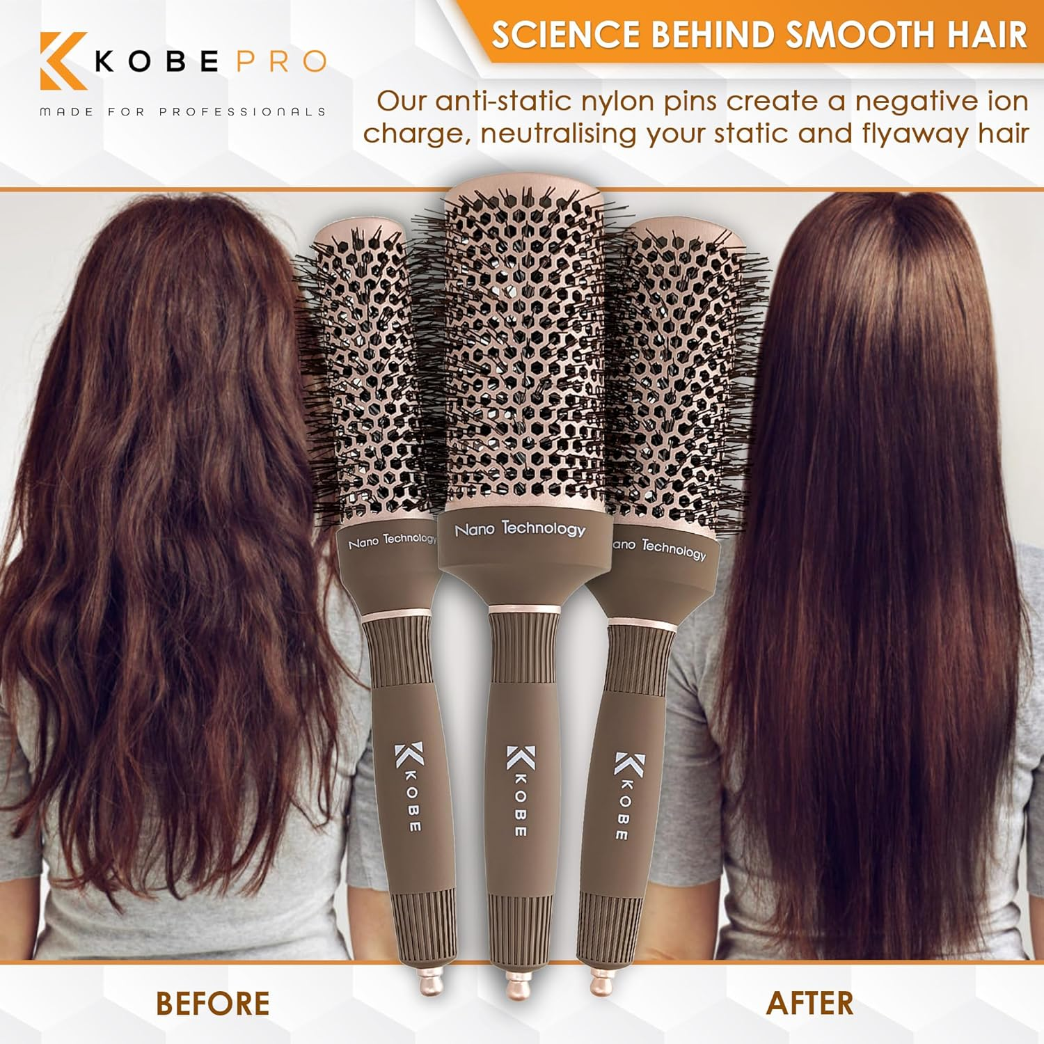 Kobe Professional Heat-Retaining Ceramic & Ionic round Hair Brush for Blow Drying - with Nanotechnology - Barrel Brush Set of 5 - Blow Dry Hair Brush image number 3