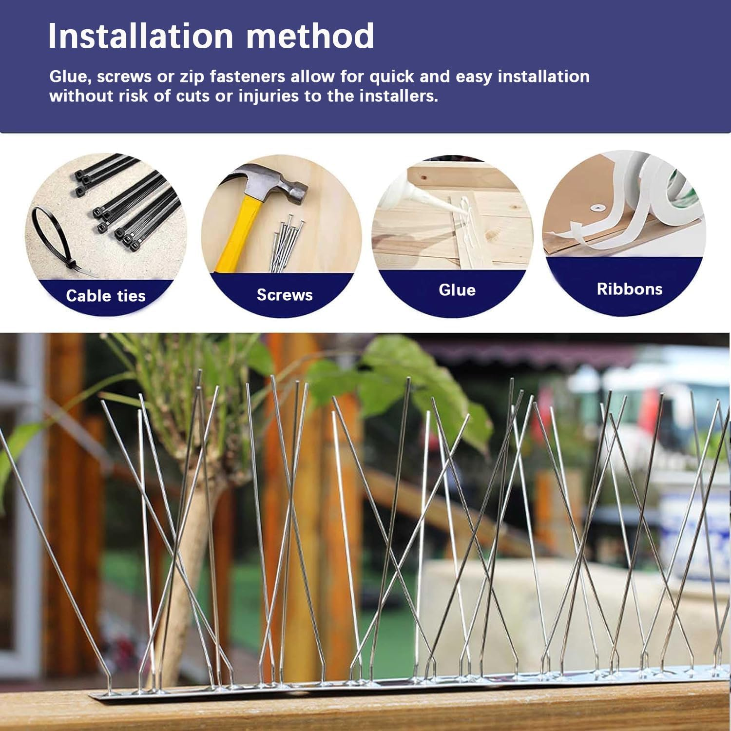 10 Pack Stainless Steel Bird Spikes, Bird Squirrel Raccoon Cat Fox Pigeon Intruder Deterrent Fence anti Bird Spikes, Garden Security Bird Deterrent Spikes for Balcony, Windows and Roof