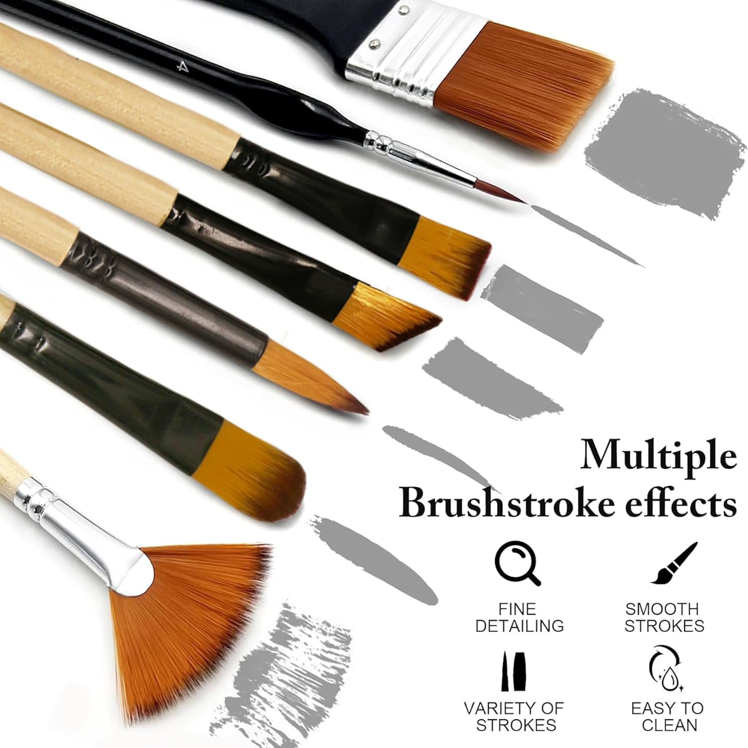 32 Pcs Paint Brushes Set for Acrylic Painting,Watercolor,Oil，Inks，Gouache，Crafts, Brush Tip with Flat，Round, Angle，Filbert,Flat, Fan, Detail Brushes，Paint Brush Set for Artists and Beginners image number 4