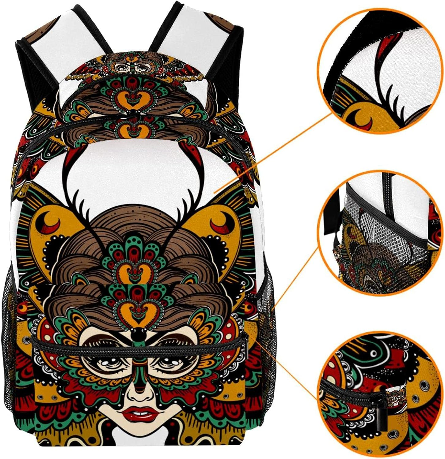 The Girl Face with Butterfly Wings in Old School Style Backpack Students Shoulder Bags Travel Bag College School Tote Backpacks image number 3