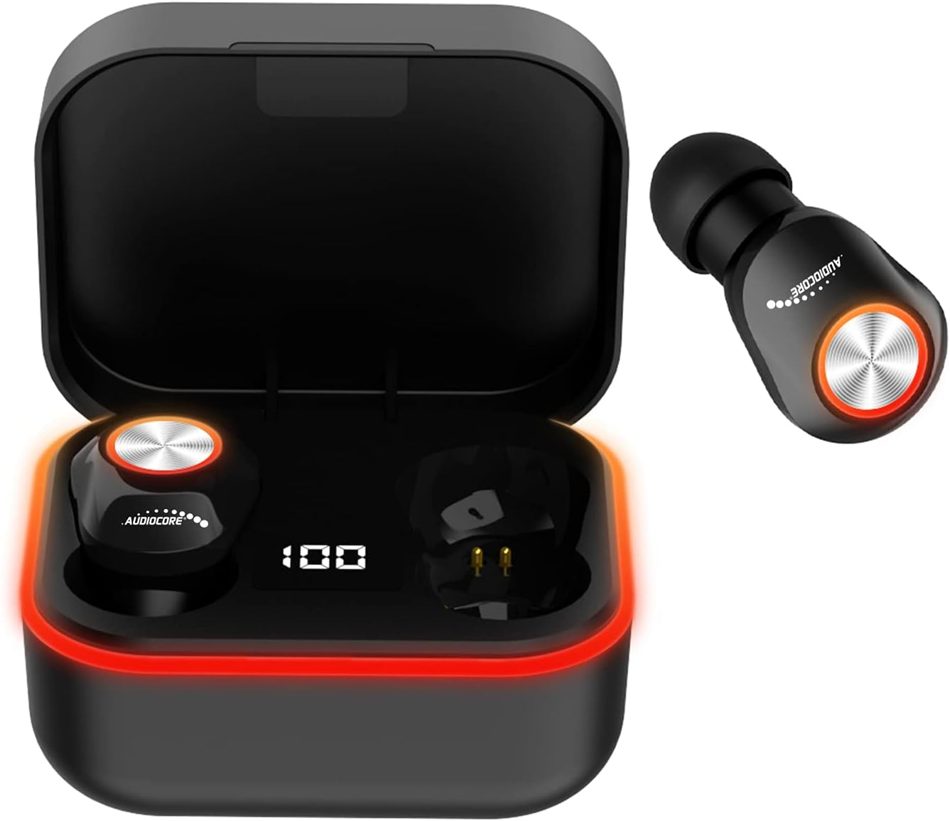 Audiocore AC580 TWS Bluetooth In-Ear Headphones with Charging Station and Built-In Microphone Touch Technology Wireless Earphones True Wireless Stereo BT5.1 Charging Box with Display Black image number 6