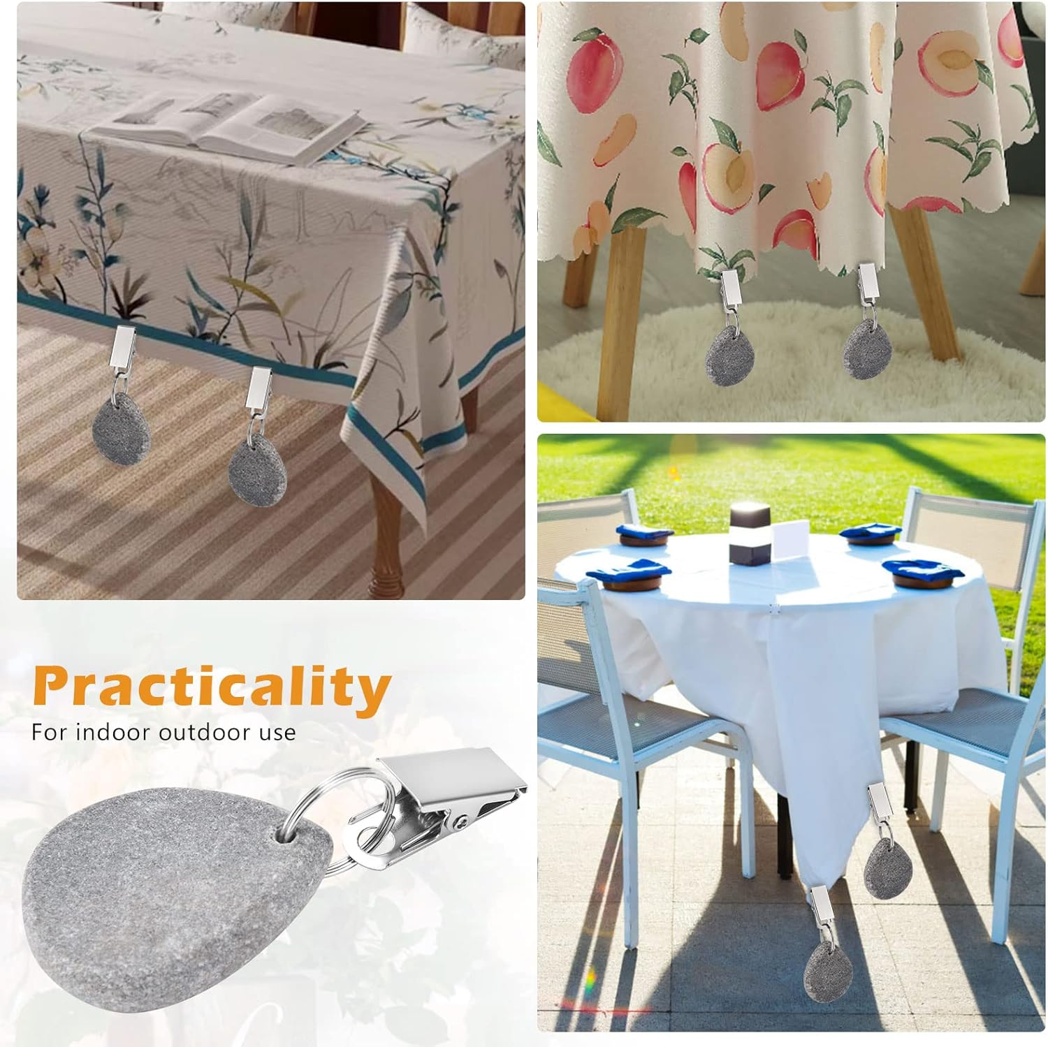 Tablecloth Weights, 8 Pcs Tablecloth Pendants with Clips, Heavy Duty Marble Table Cloth Weights for outside Table, Table Clips for Home Picnic Wedding Tables Decoration image number 3