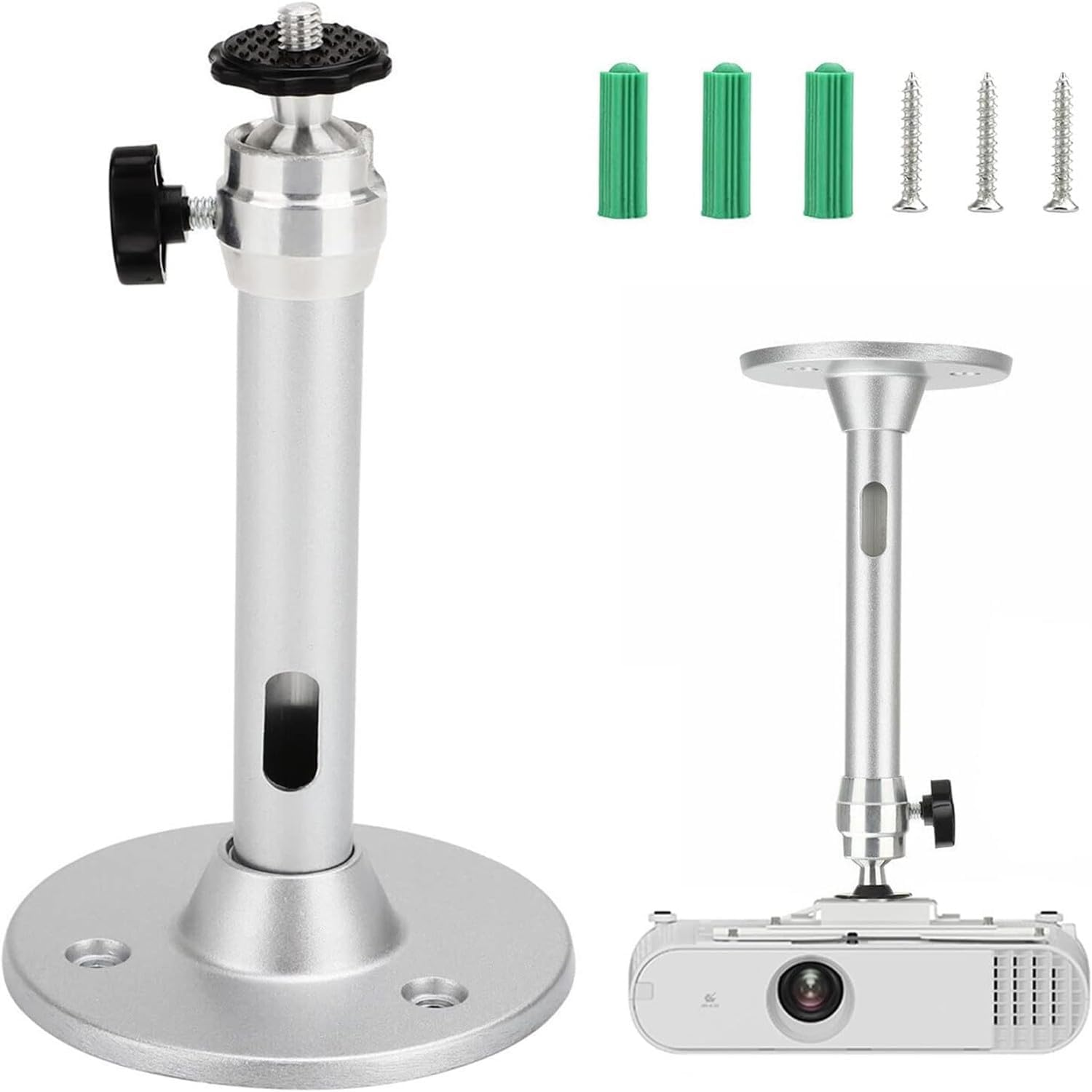 Projector Ceiling Mount, Universal Mini Ceiling Projector Mount, Projector Wall Mount, 360&deg;Rotatable Projector Stand Bracket for Home Theater, Security Camera, Conference AV Room, Load 5KG (Silver) image number 4