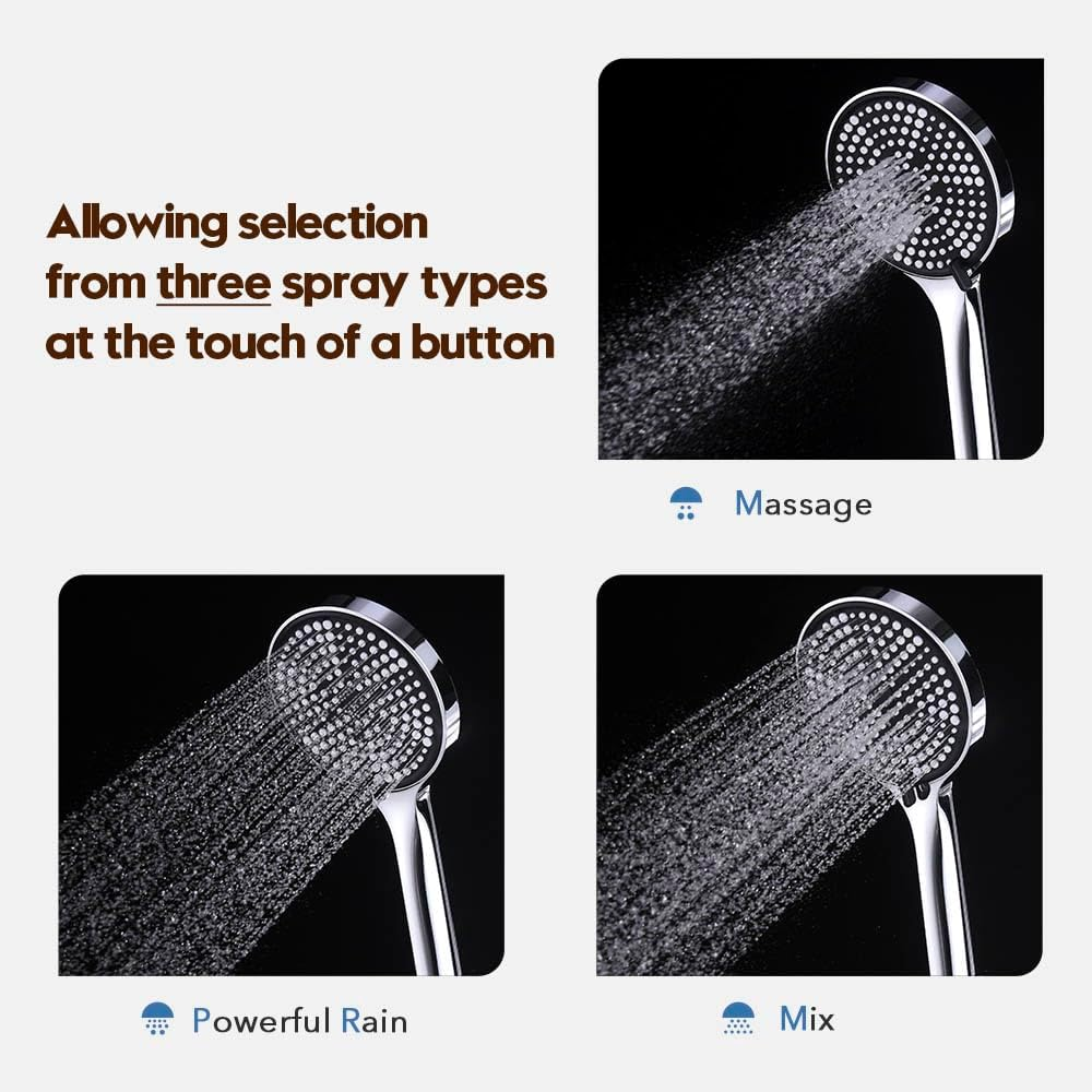 Decaura WELS Handheld Shower Head 3-Mode Spray Massage/Rain/Mix round ABS (Chrome) - Matt Black image number 3