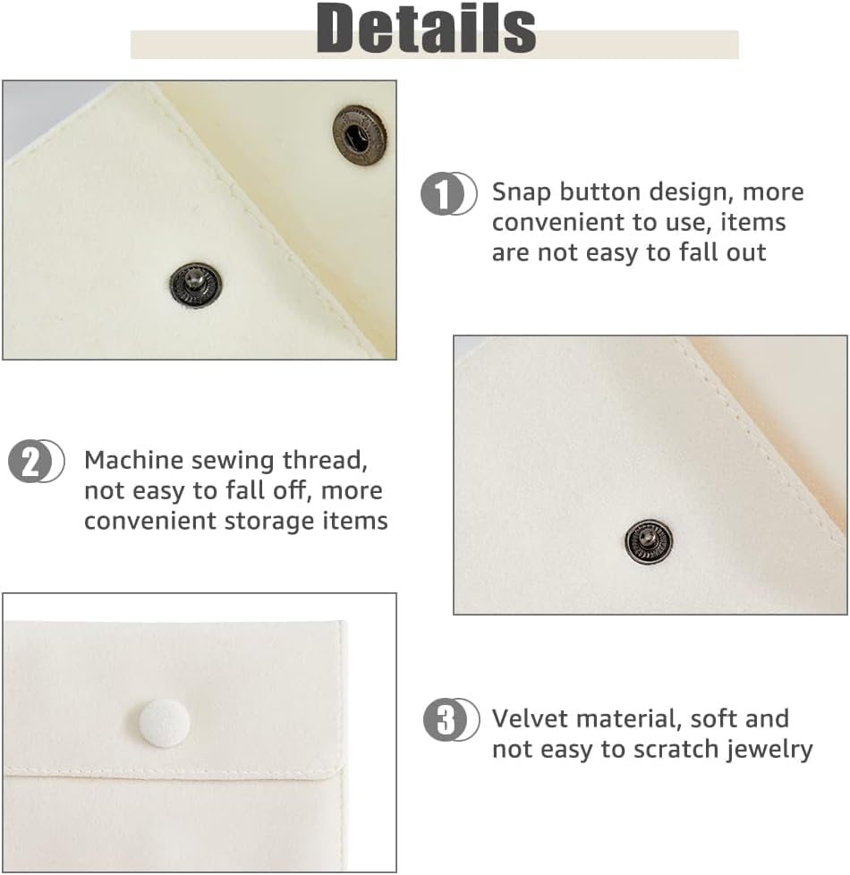 Velvet Jewelry Storage Bags with Snap Button, 10Pcs Velvet Jewelry Pouches with Snap Button for Gift Storage, Velveting Pouch Button Bag with Snaped, Beige
