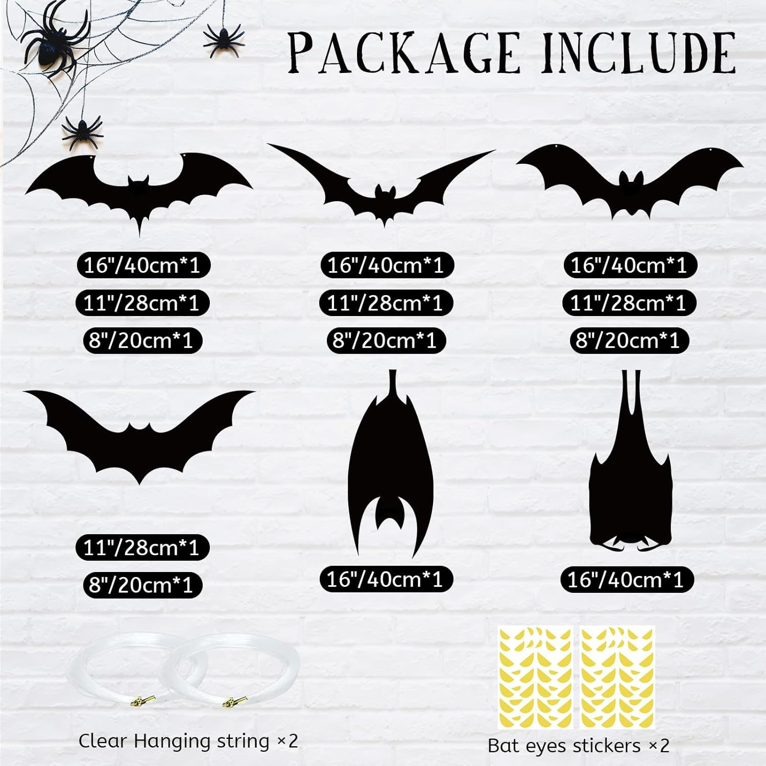 13 PCS Hanging Bats Halloween Decoration Outdoor Black Plastic Bats with Glowing Eyes Different Size Flying Bats Halloween Decor Hanging in the Tree, Porch, Yard, Lawn, Indoor image number 3