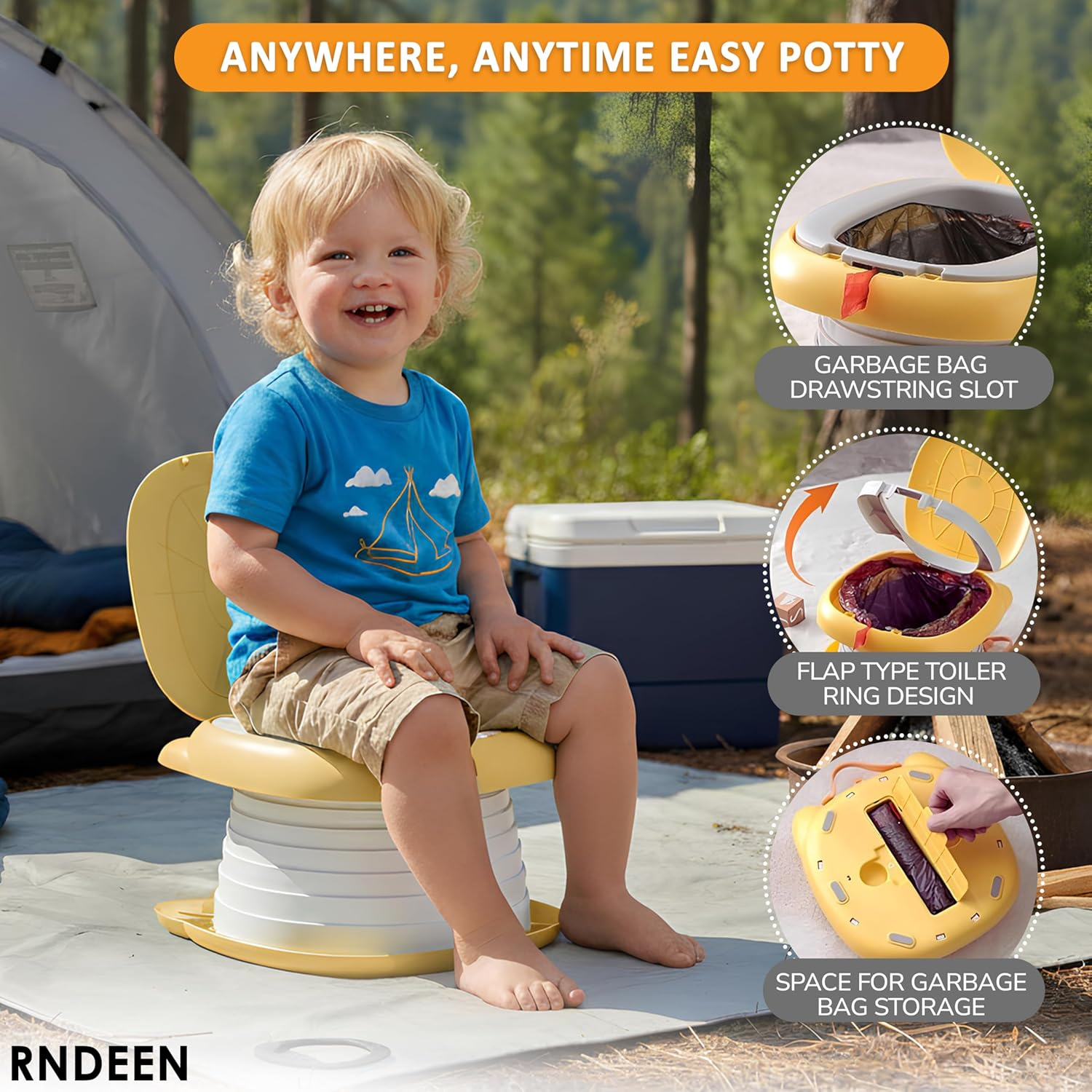 Rndeen Portable Travel Potty for Baby & Toddlers (0-4 Years)-Foldable,Comfortable Emergency Toilet Seat with Storage Bag,Convenient to Keep Clean & Carry&ndash;Ideal for Car,Camping,Park & Travel (Yellow) - Pink image number 7