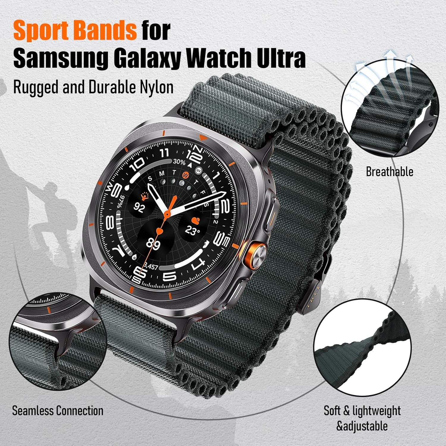 Alpine Loop for Samsung Galaxy Watch Ultra 2/Ultra 2025 2024 Bands Women Men, Adjustable Breathable Sport Nylon Loop Strap Wristband for Samsung Galaxy Watch 8/7 Ultra 47Mm image number 1