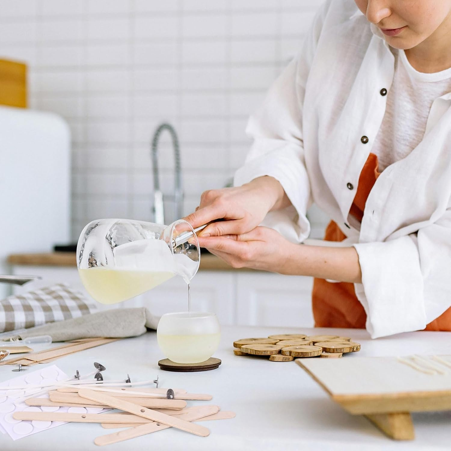 90Pcs Cotton Pre Waxed Candle Wicks with 10 Pcs Candle Wick Holders and 3 Sheets Dot Stickers,Candle Wicks for Making Candles image number 3