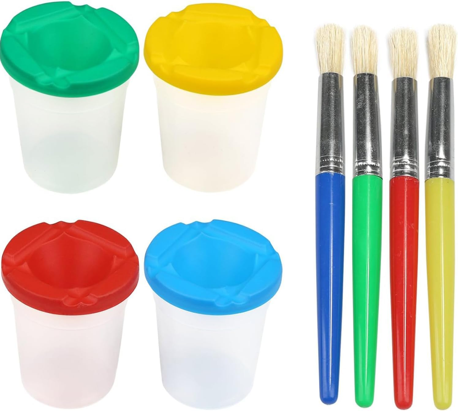 4 Pieces Assorted Colored Children'S Paintbrushes Spill Proof Paint Cups and Paint Brushes For image number 3