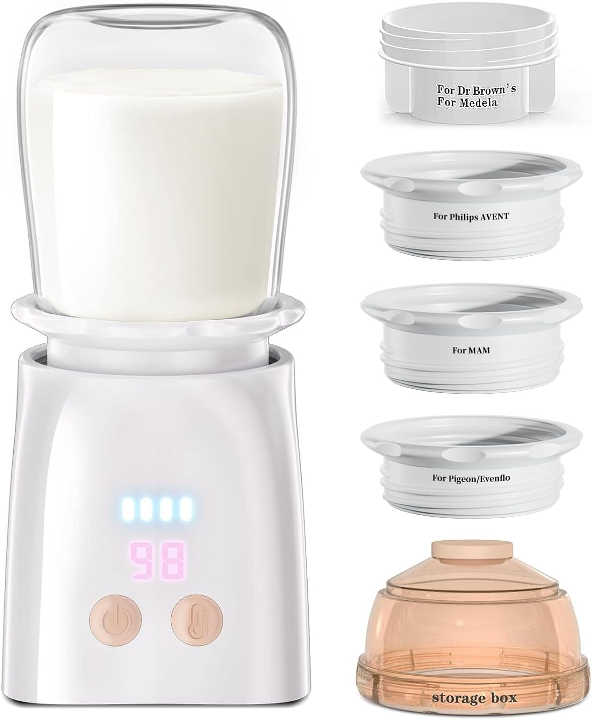 Bottle Warmer, Fast Heating Portable Bottle Warmer with 4 Adapters, Rechargeable Travel Bottle Warmer with Smart Temperature Control, Cordless Baby Bottle Warmer for Breastmilk or Formula image number 3