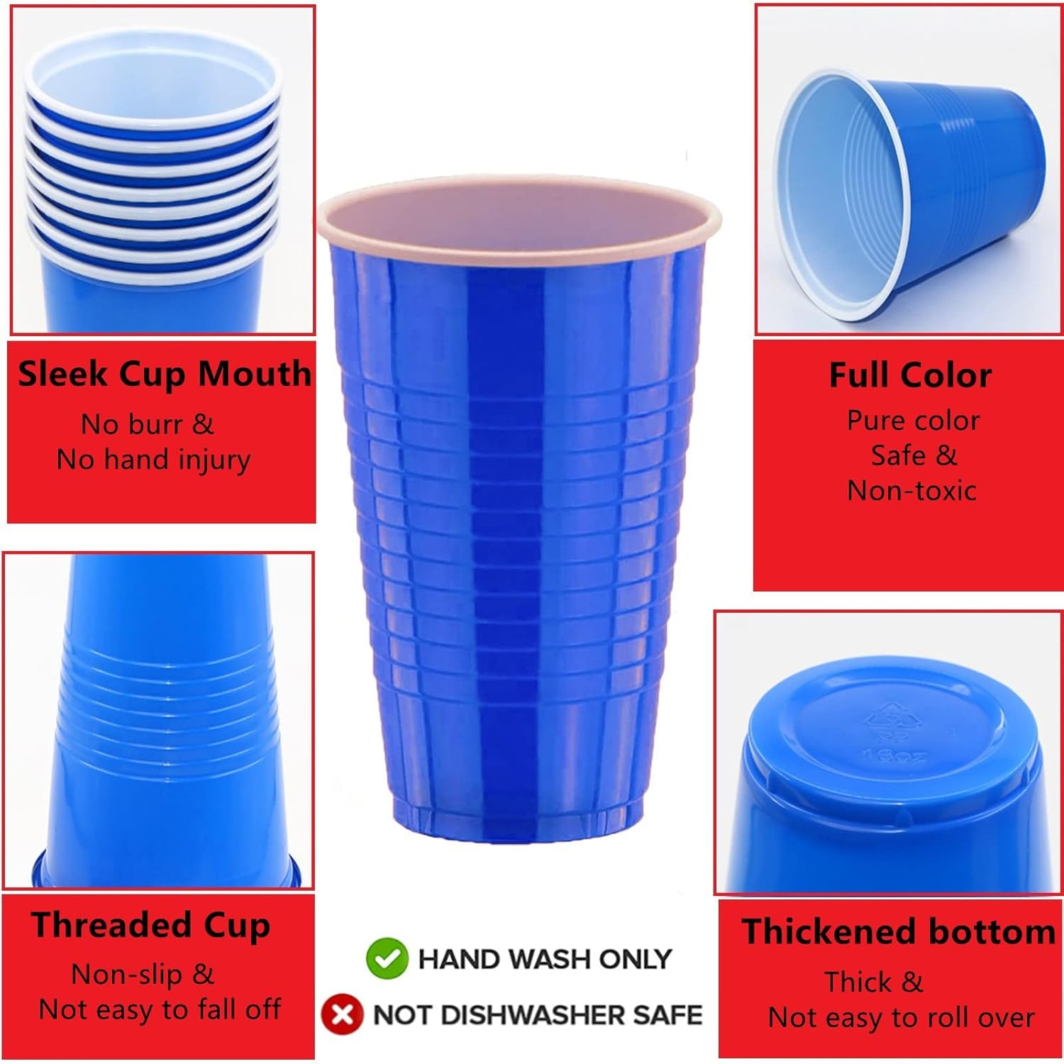 Party Cup Set, 50 Pong Cups 500 Ml/16 Oz, Party Cups Red and Blue, Repeatable Cups for New Year, Christmas, Camping, Wedding (Red) image number 6