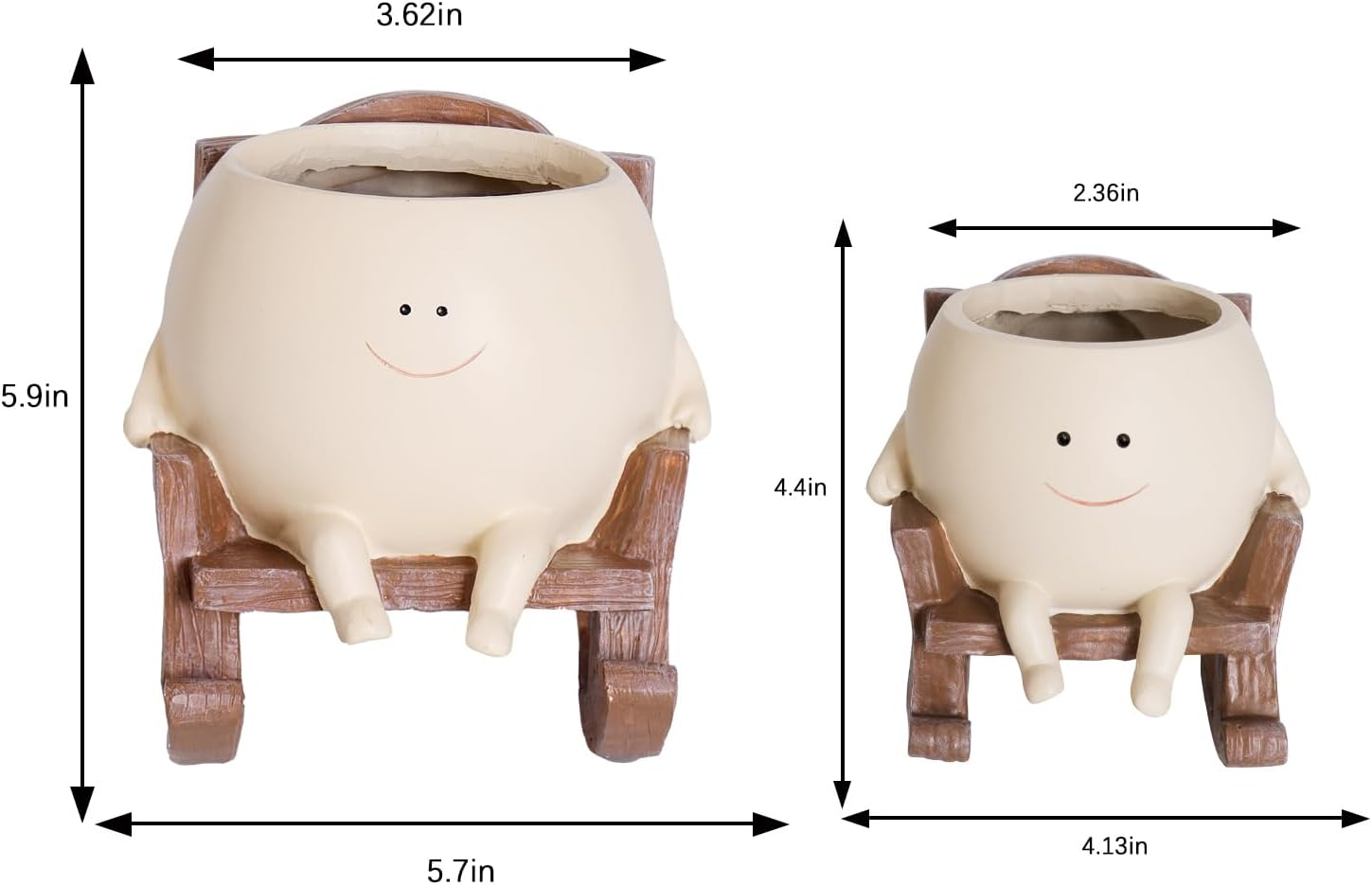 Smily Face Planter Pot Cute Resin Flower Head Planters for Indoor Outdoor Plants Unique Sitting Rocking Chairs Succulent Pots for String of Pearls Plant Live Gift Ideals with Drainage Hole image number 2