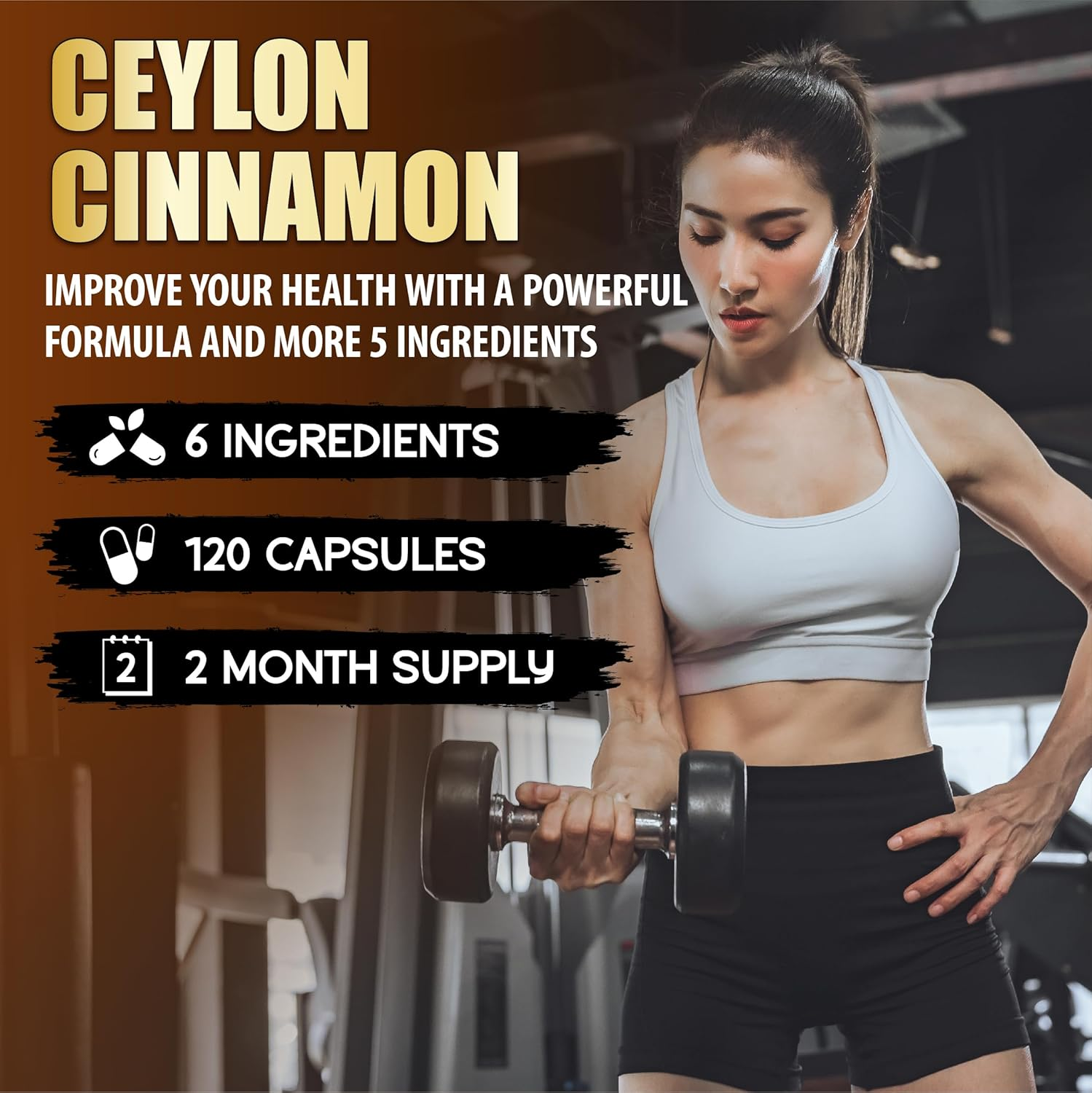 Ceylon Cinnamon Capsules with Berberine Hcl Supplement - Panax Ginseng, Apple Cider Vinegar, Turmeric Curcumin - Support Immunity & Energy Production - 60 Capsules [2 Month Supply] image number 1