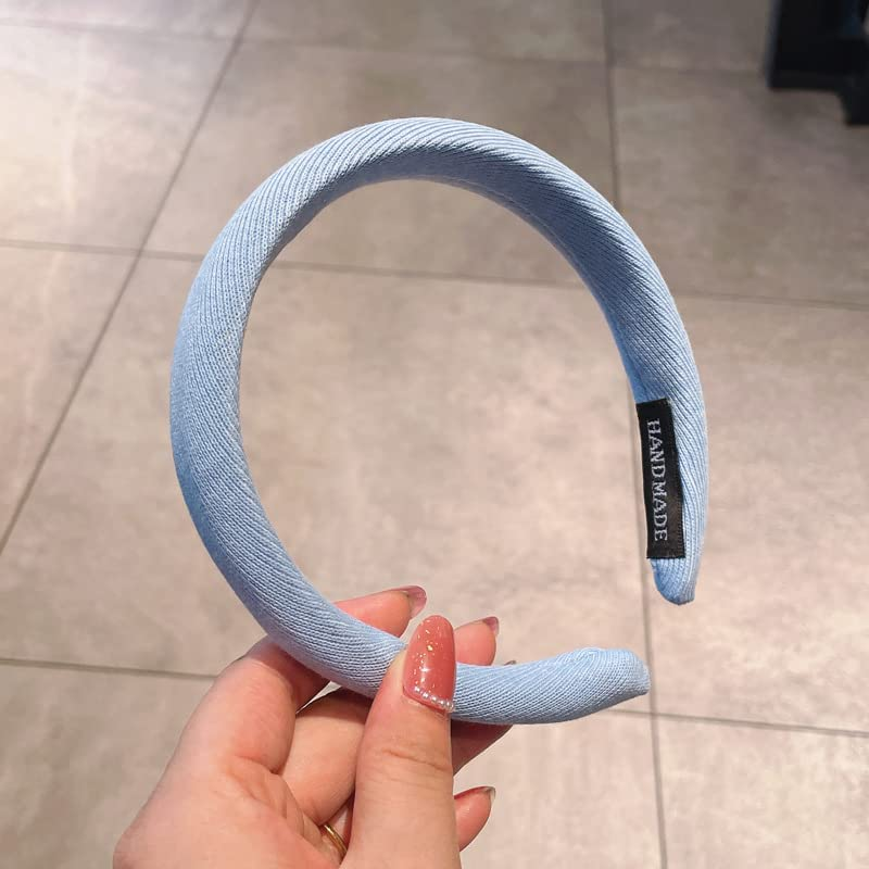 Blue Padded Headband Puffy Headbands for Women Girls Chunky Hairbands Thick Puffy Head Band Vintage Fashion Pad Headband for Women Christmas Party Headbands Hair Accessories image number 1