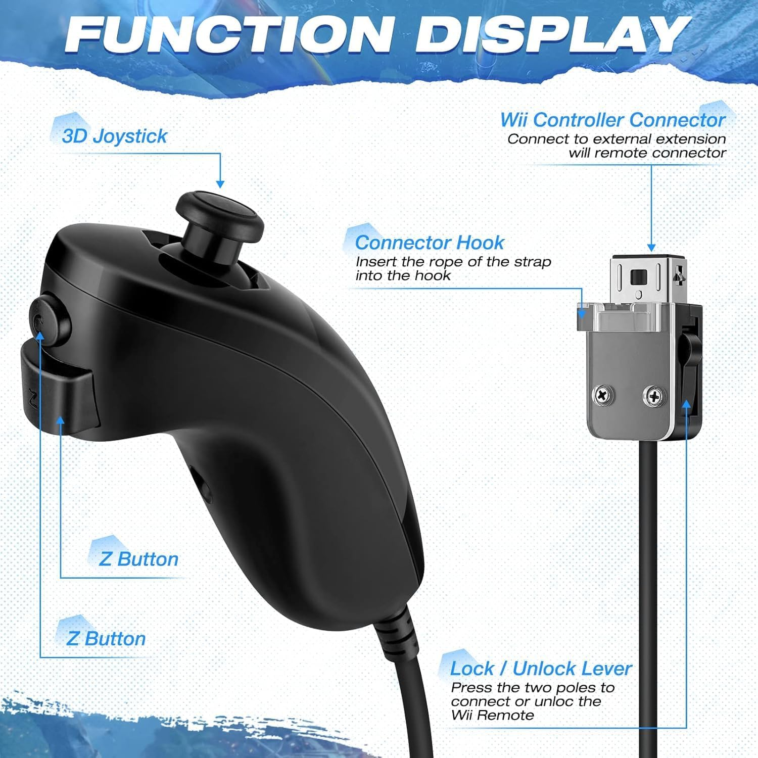 2 Pack Remote Controller with Motion plus for Wii/Wii U, 2 in 1 Remote with Nunchuck Controller Compatible with Wii Wii U Console (Black) image number 5