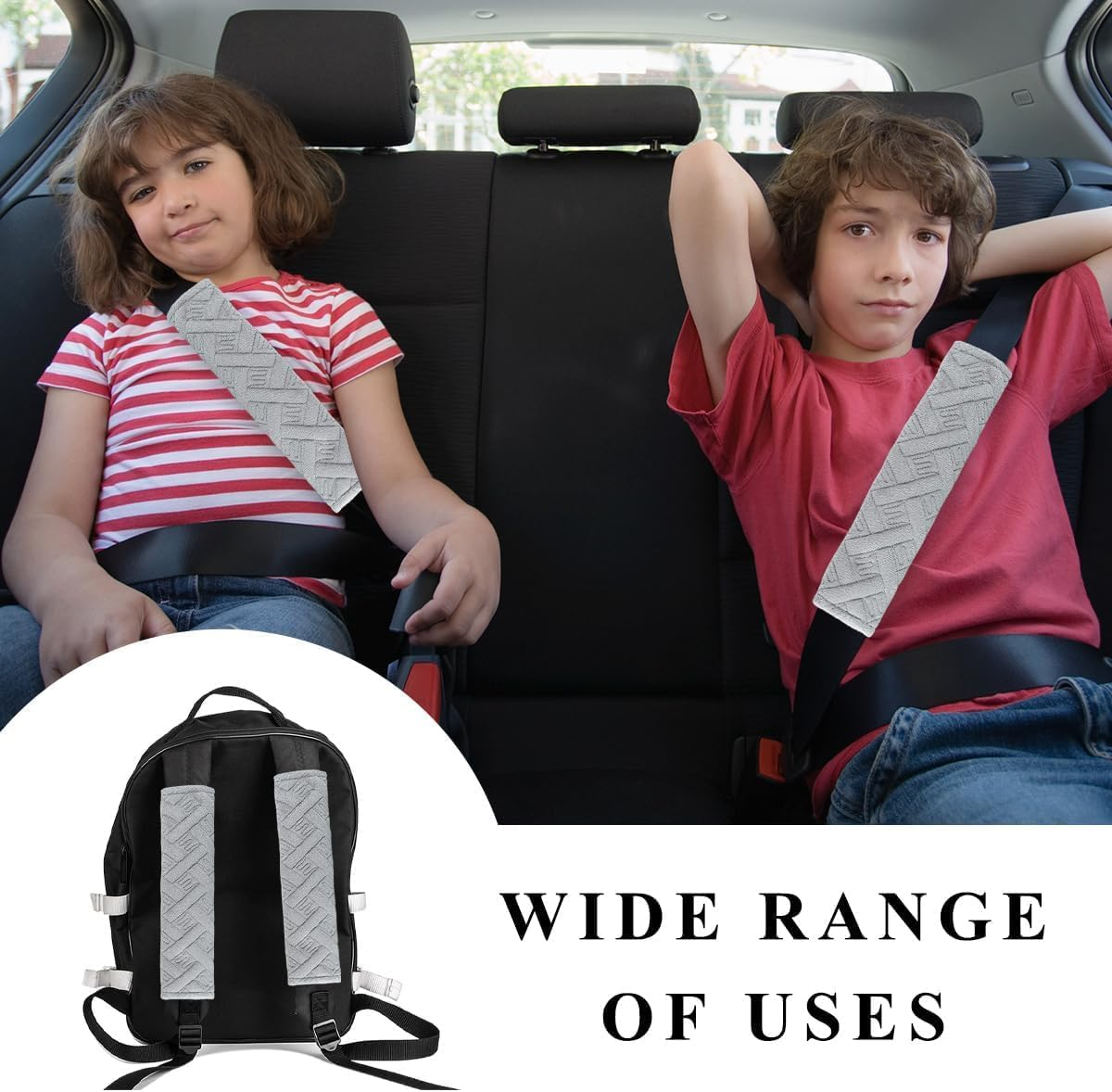 Universal 2-Pack Car Seat Belt Covers - Soft Shoulder Strap Pads for Comfortable Driving, Adjustable Breathable Harness Pad Protector - Car Interior Accessories(Grey) image number 3