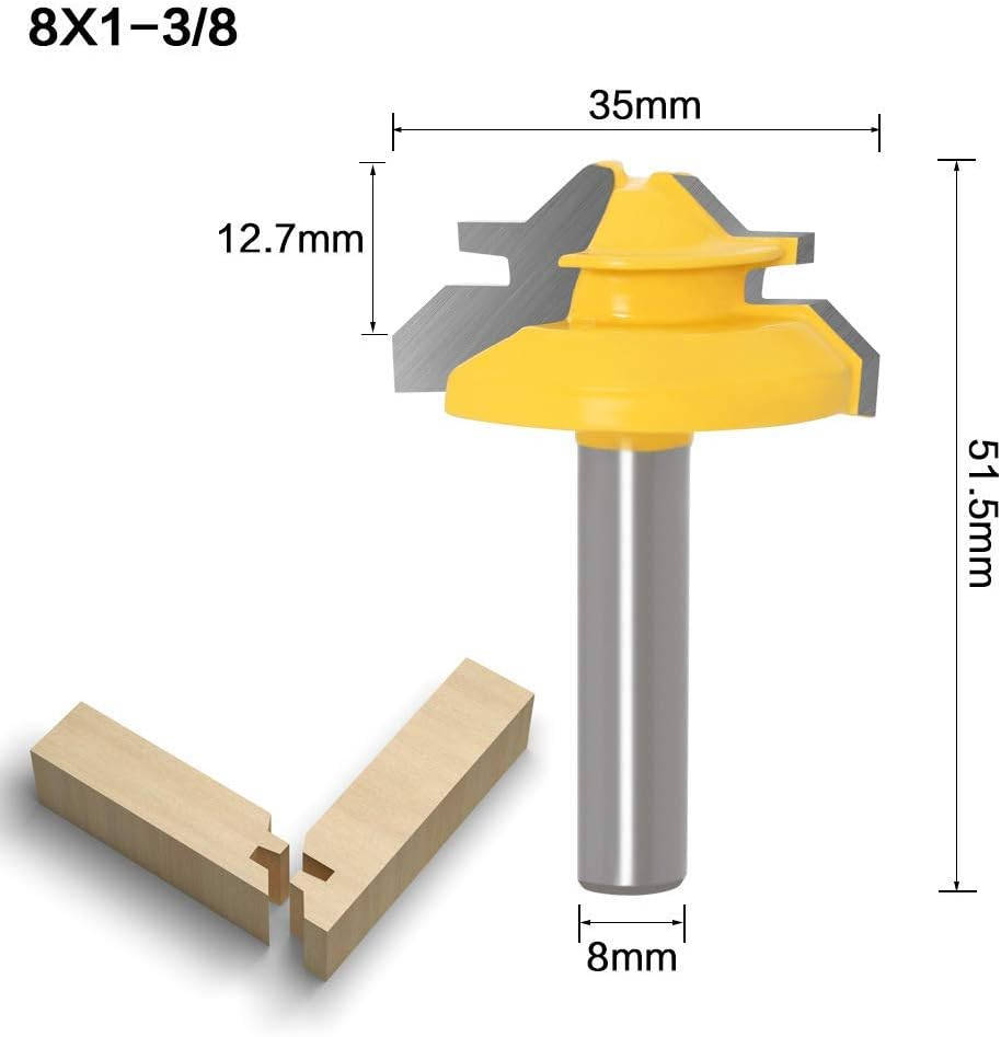 WSOOX 45 Degree Gluing Cutter Mitre Milling Set, 3 Pieces 8 Mm Shank Gluing Cutter Router, 45&deg; Lock Miter Router Bit Woodworking Cutting Tool for Engraving Machine Trimming Machine image number 4