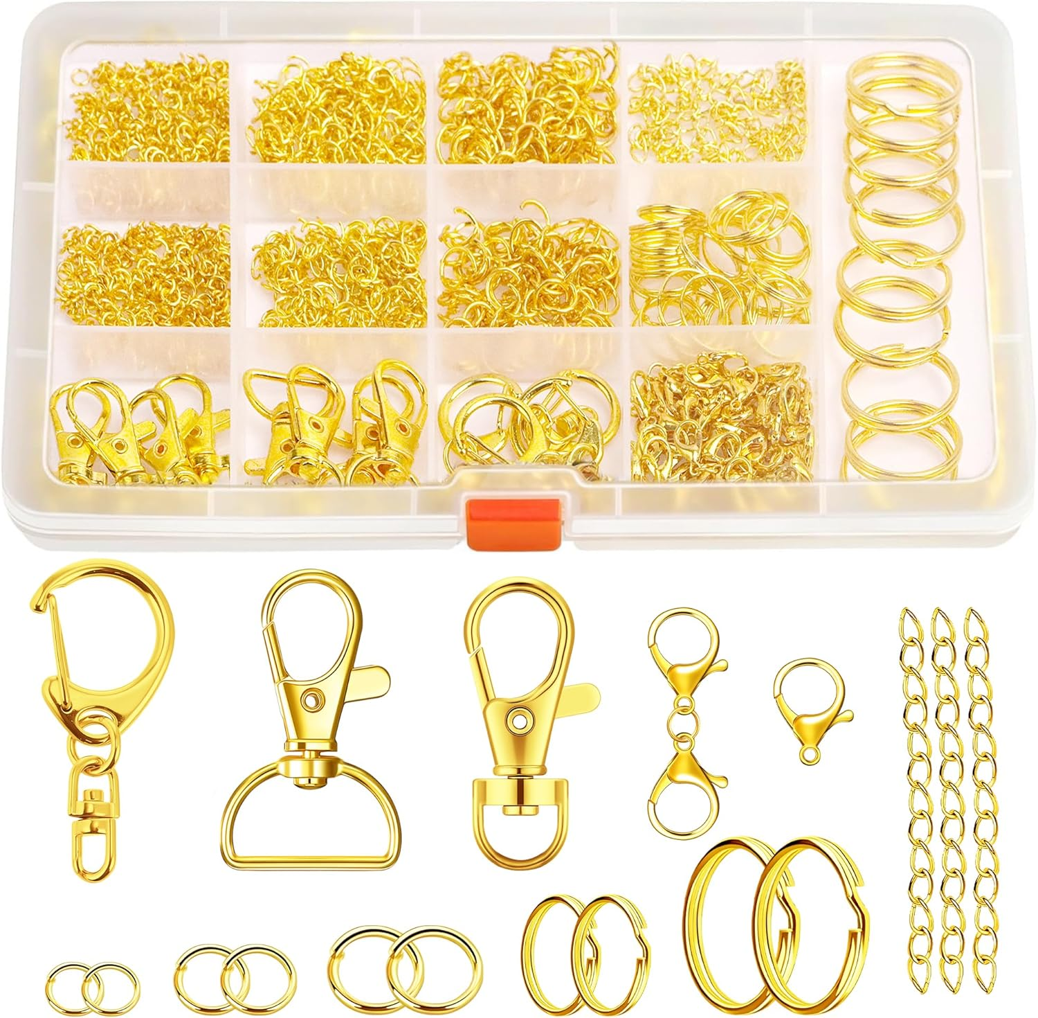 Measyth 1018PCS Keychain Making Kit Including Lobster Claw D-Type Keychain Clip, Extender Chain, Lobster Clasps, Key Rings and Jump Rings for Jewelry Bracelet Making Supplies image number 1