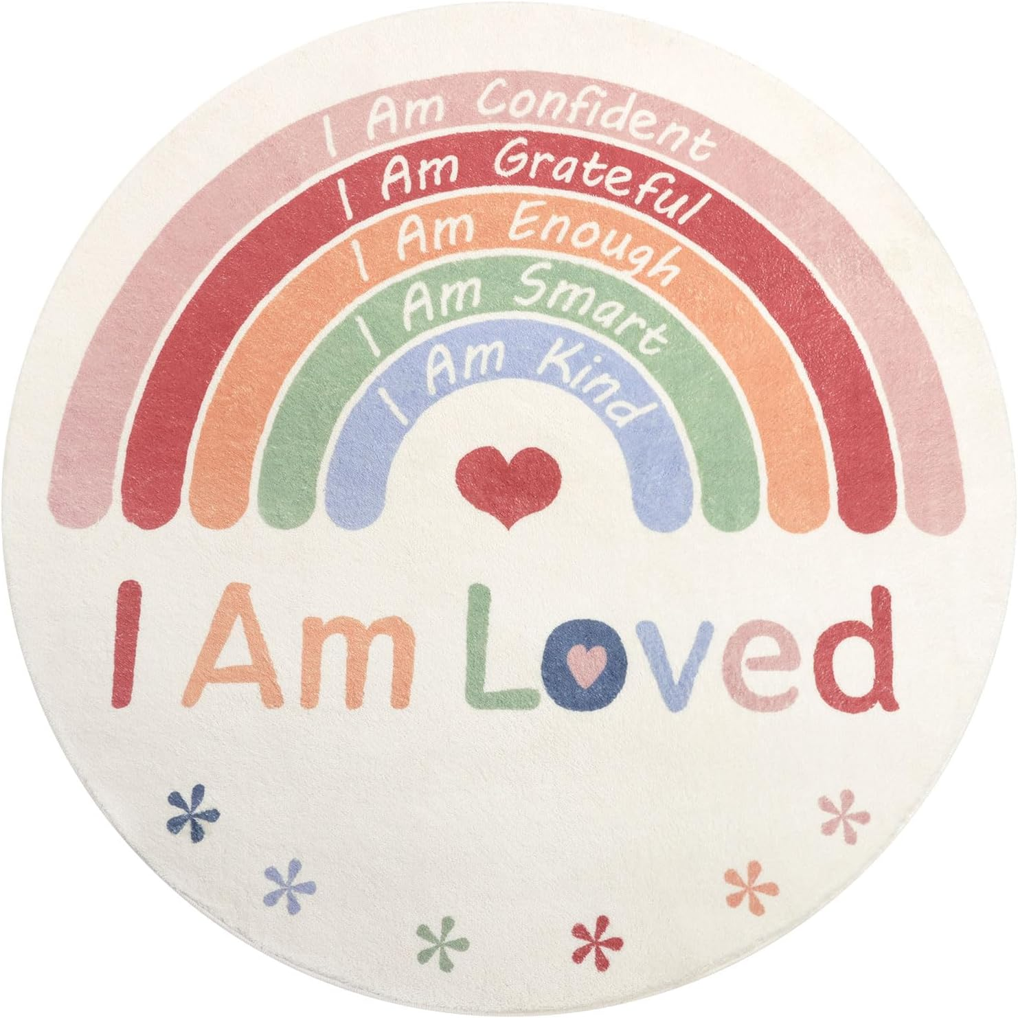 Topotdor Boho Rainbow round Rug,Washable Kids Rug Ultra Soft Colorful Nursery Rug for Calming Corner Home Bedroom Playroom Decor,47" Round image number 2