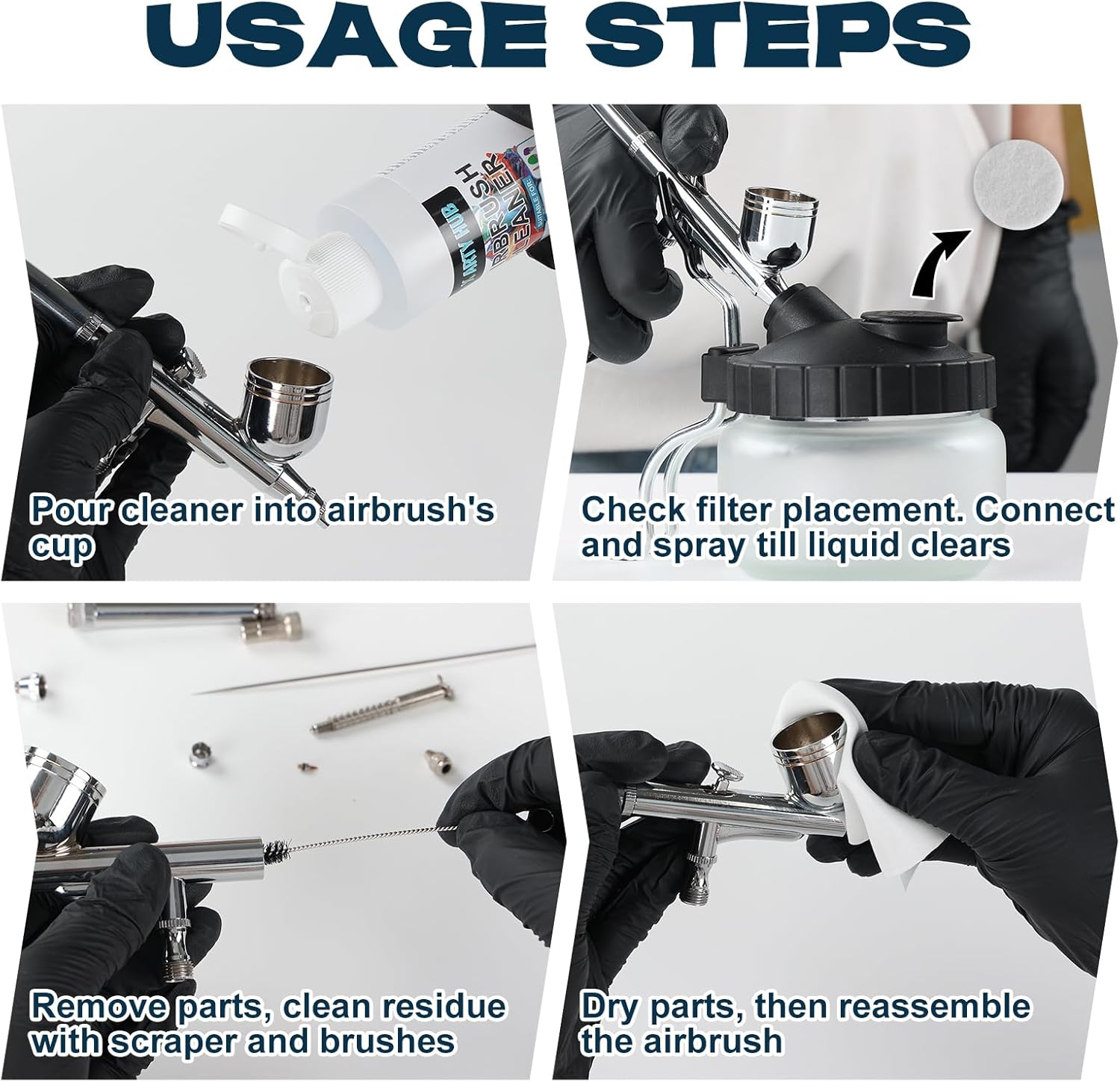 X ARTY HUB Airbrush Cleaning Kit - 4 * 120 Ml Airbrush Cleaner with Glass Cleaning Pot, Easily Handle Water-Based and Acrylic Paints, for Airbrushes & Other Artistic Tools image number 4